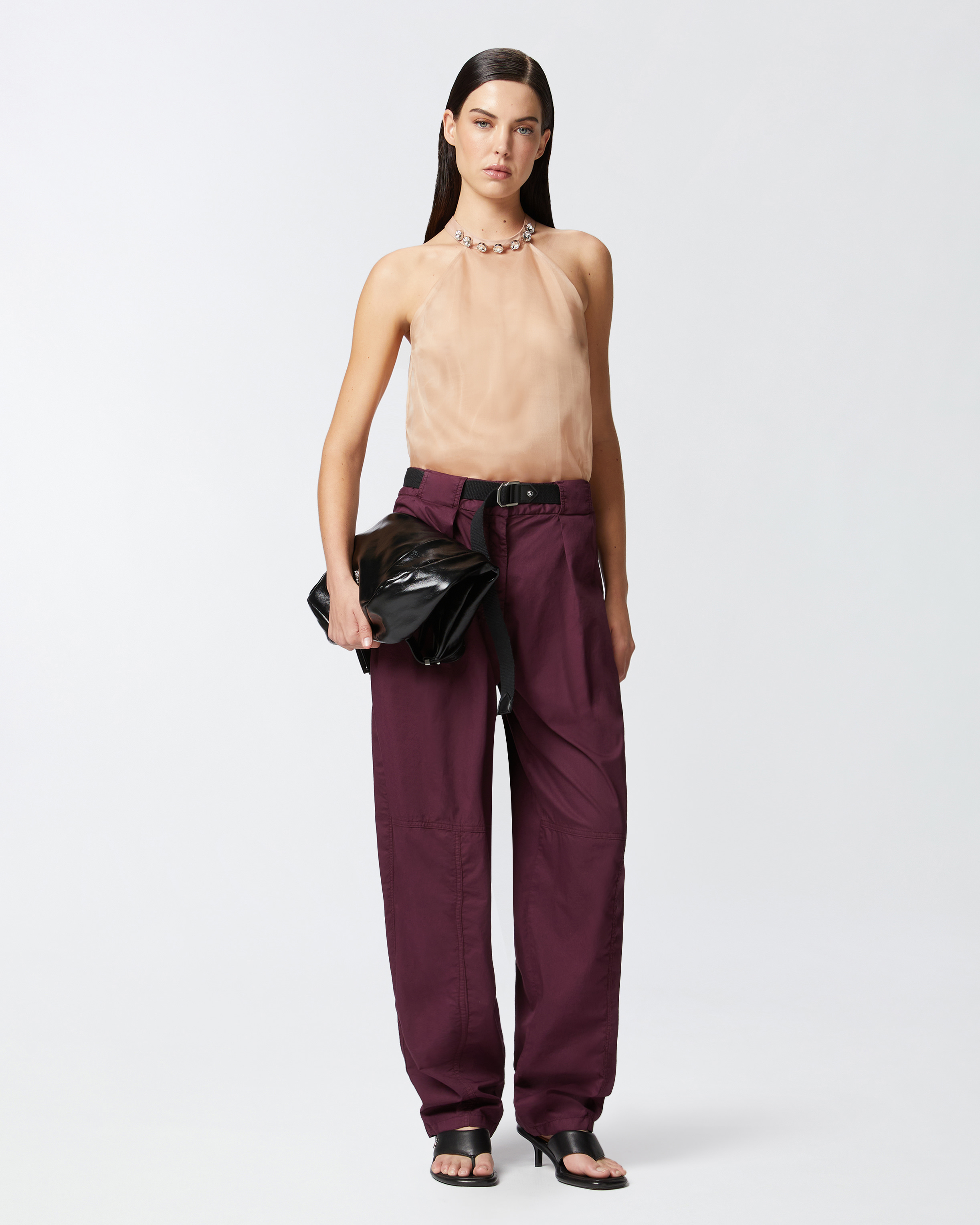 Pinko Top En Organza De Soie Avec Broderie Bijou Sur Le Col In Mahogany Pink