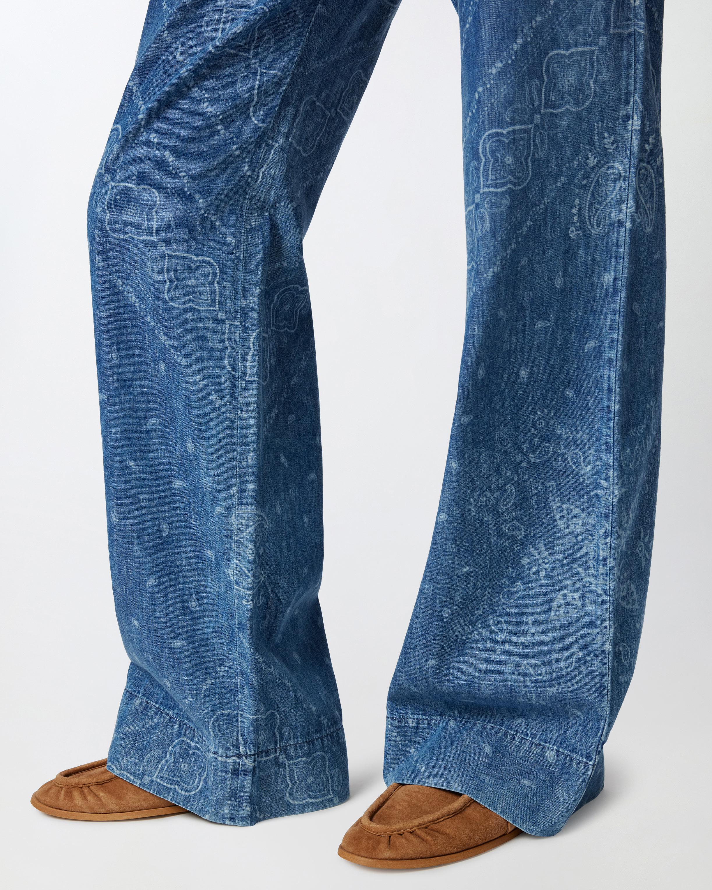 Pinko Loose Trousers In Light Denim Bandana Print In Lavaggio Chiaro