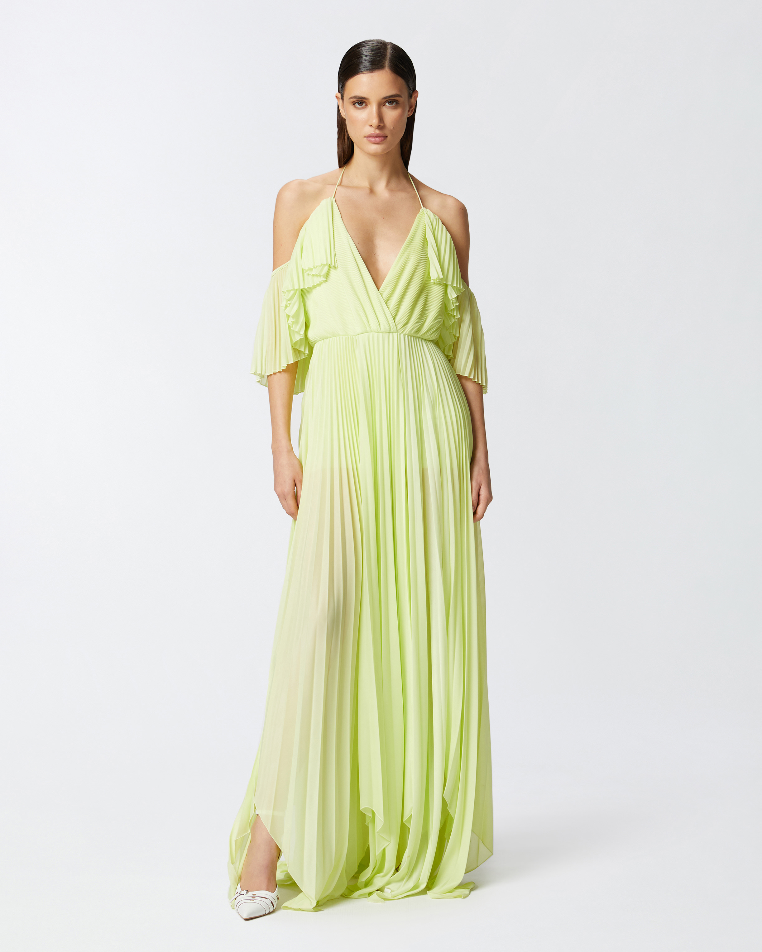 Pinko Long Formal Dress In Light Pleated Jersey In Pale Green