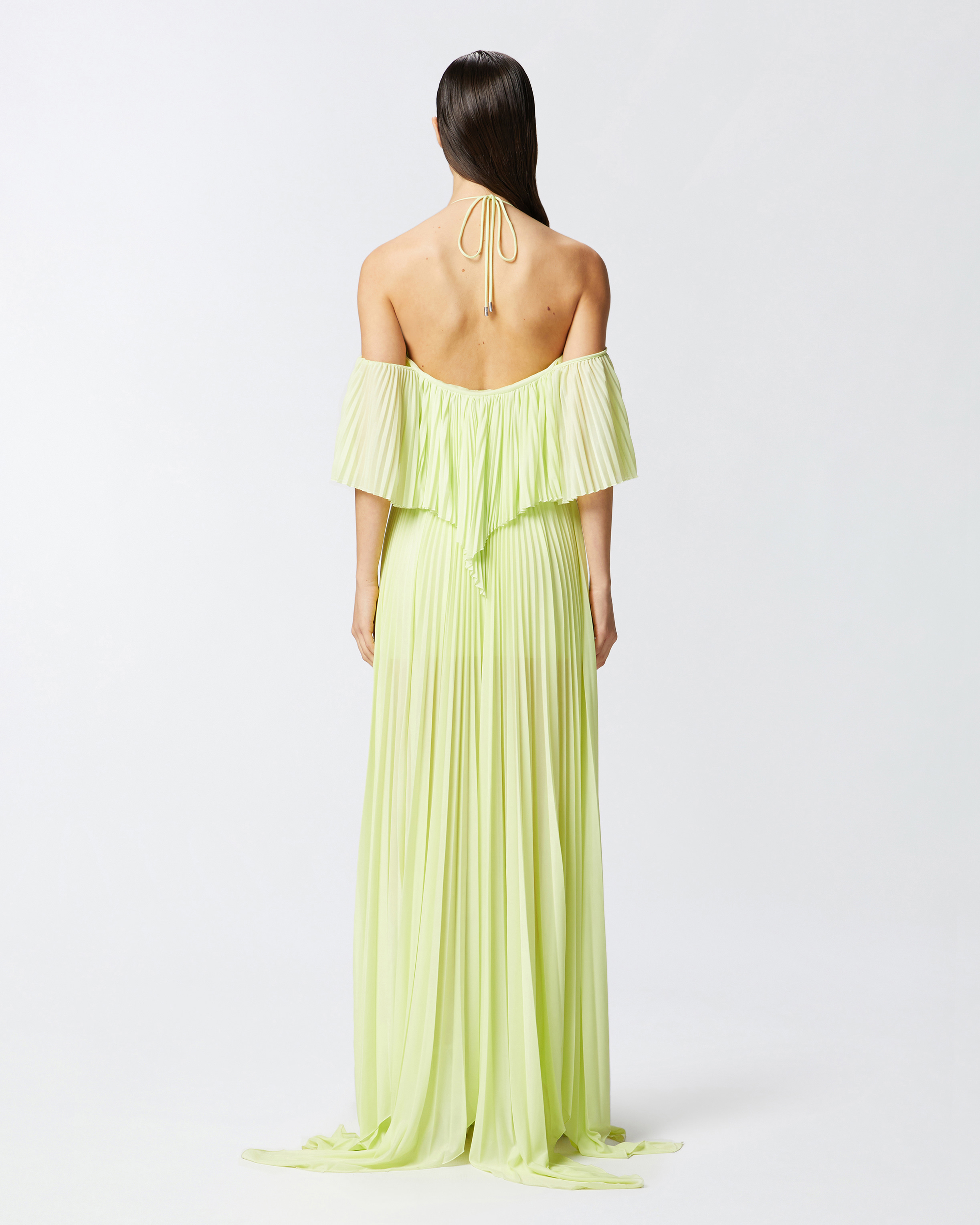 Pinko Long Formal Dress In Light Pleated Jersey In Pale Green