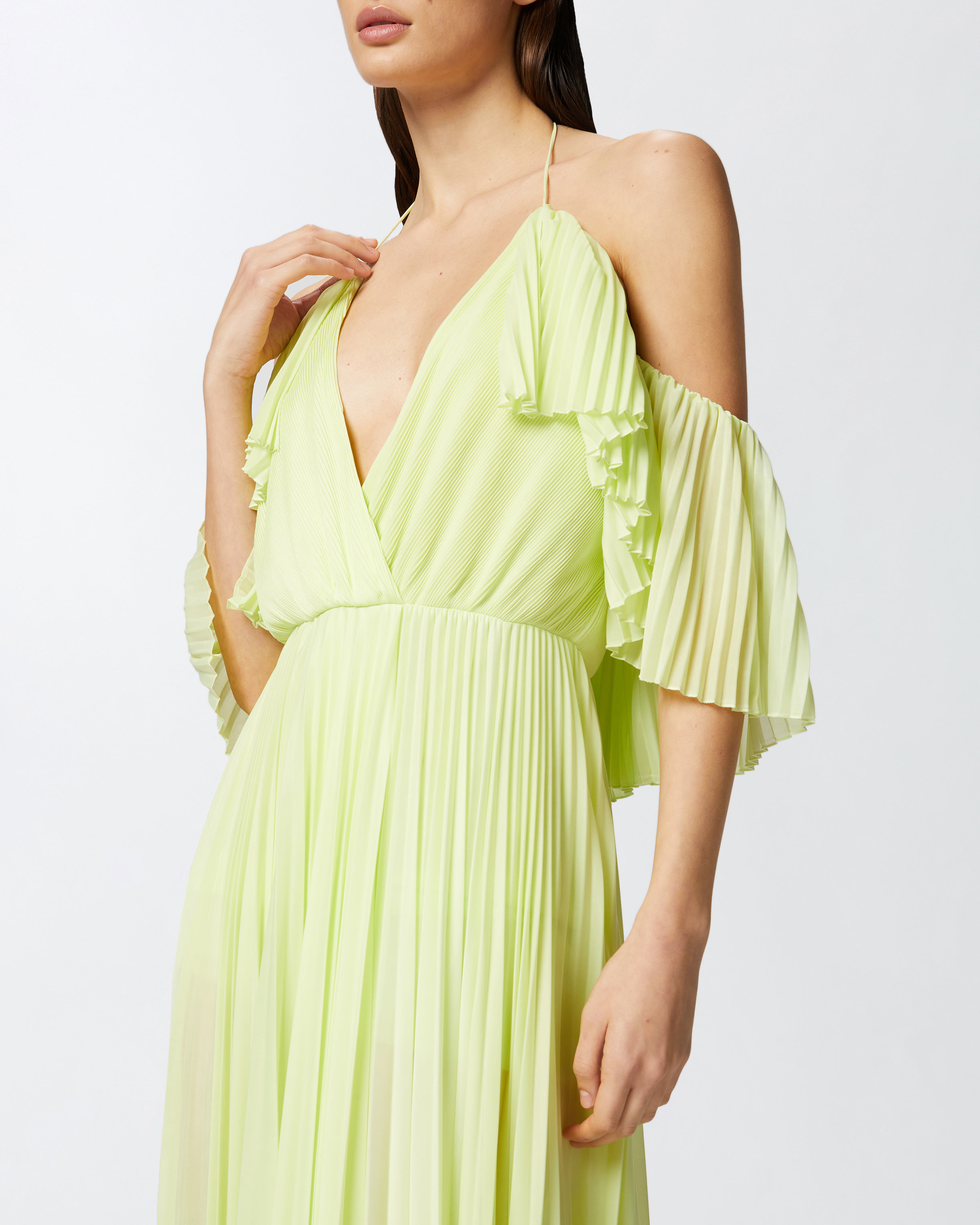 Pinko Long Formal Dress In Light Pleated Jersey In Pale Green