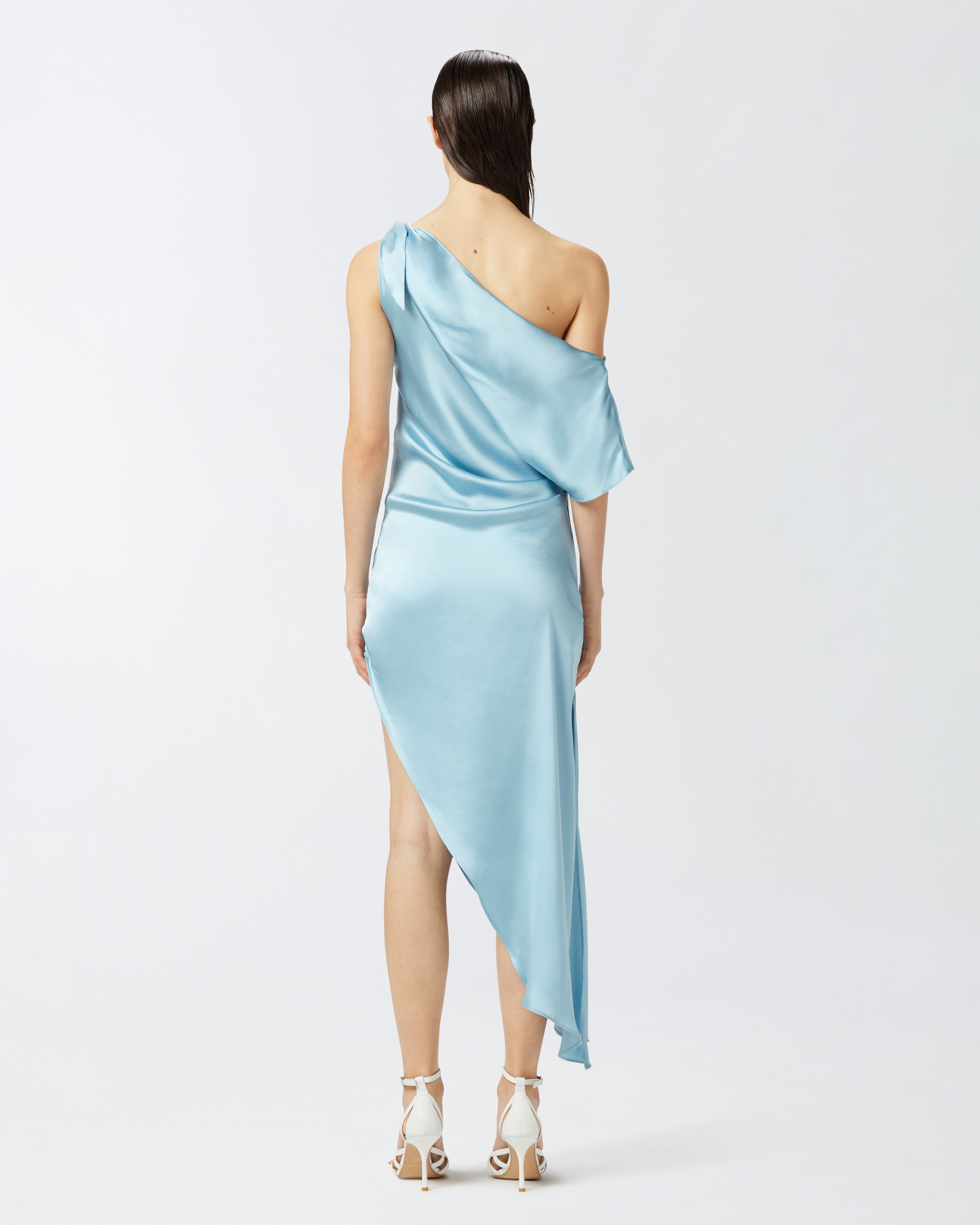 Pinko Asymmetric Special-occasion Midi Dress In Satin In Bleu Cristal