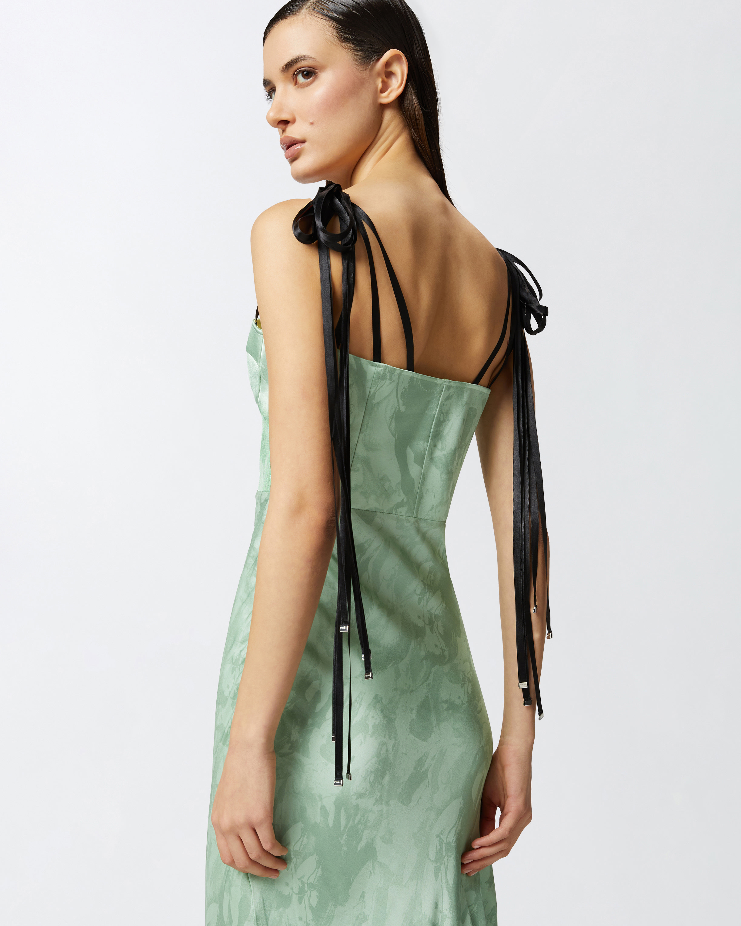 Pinko Reimagine By  X Patrick Mcdowell Long Satin Dress With Horse Print
