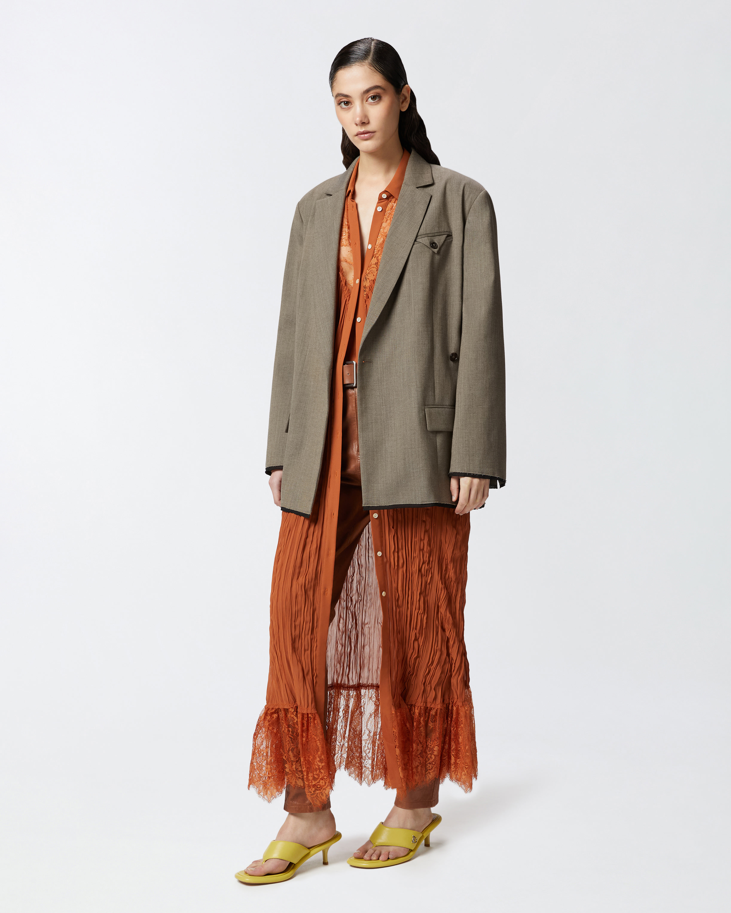 Pinko Long Shirt Dress With Lace Detailing In Tan Brown