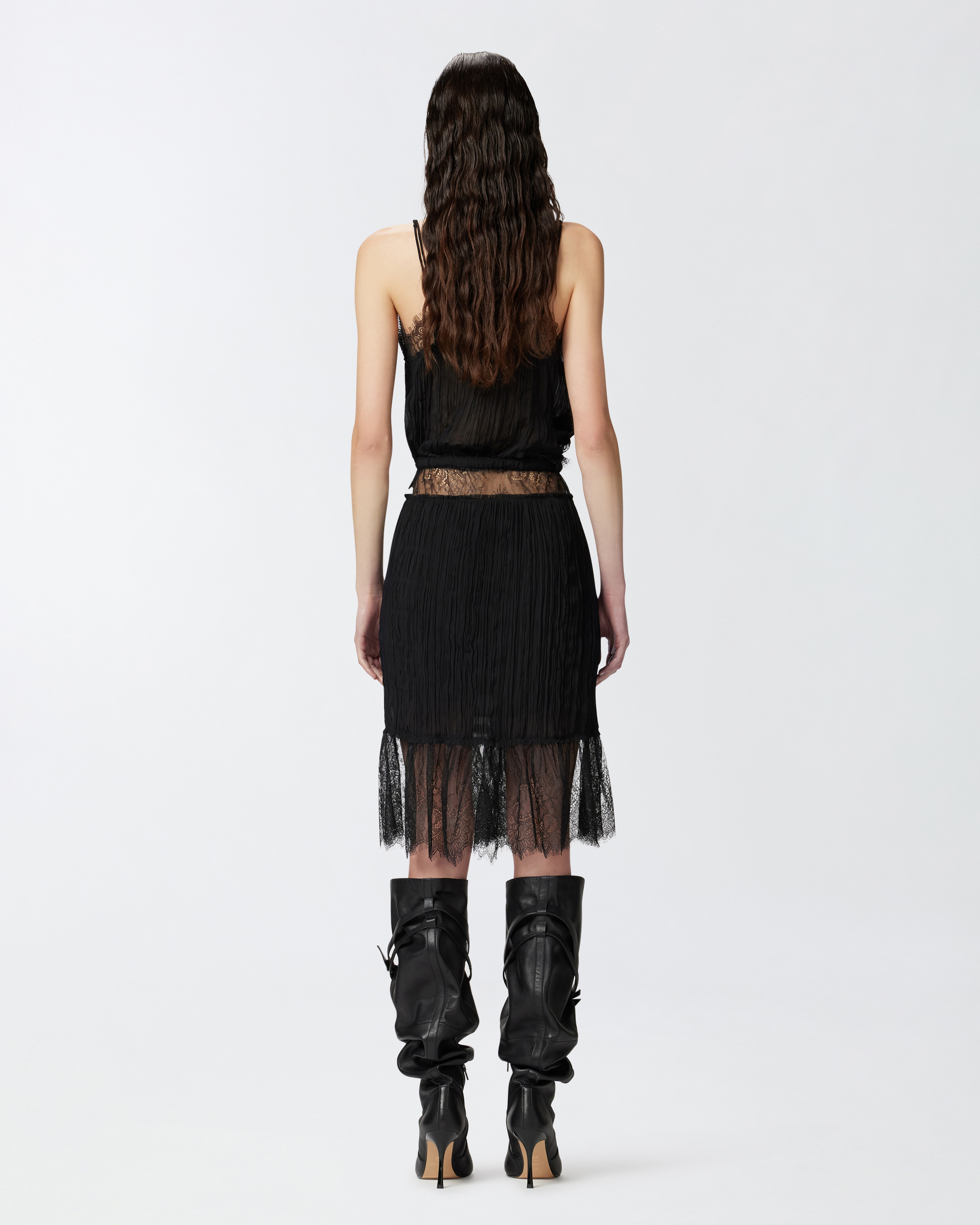 Pinko Gathered Knee-length Skirt With Lace In Limo Black