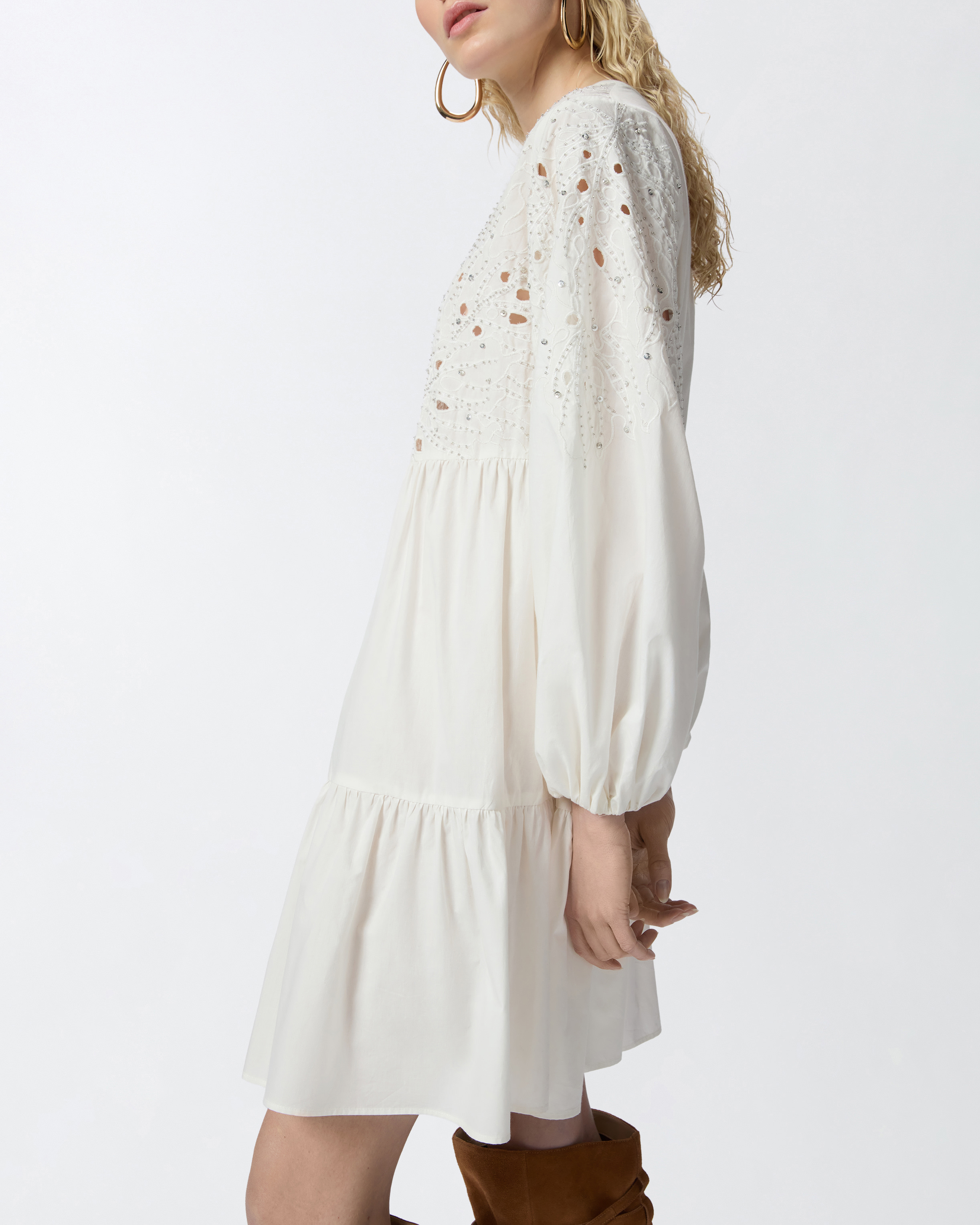 Pinko Mini Dress With Openwork Design And Crystals In Snow White