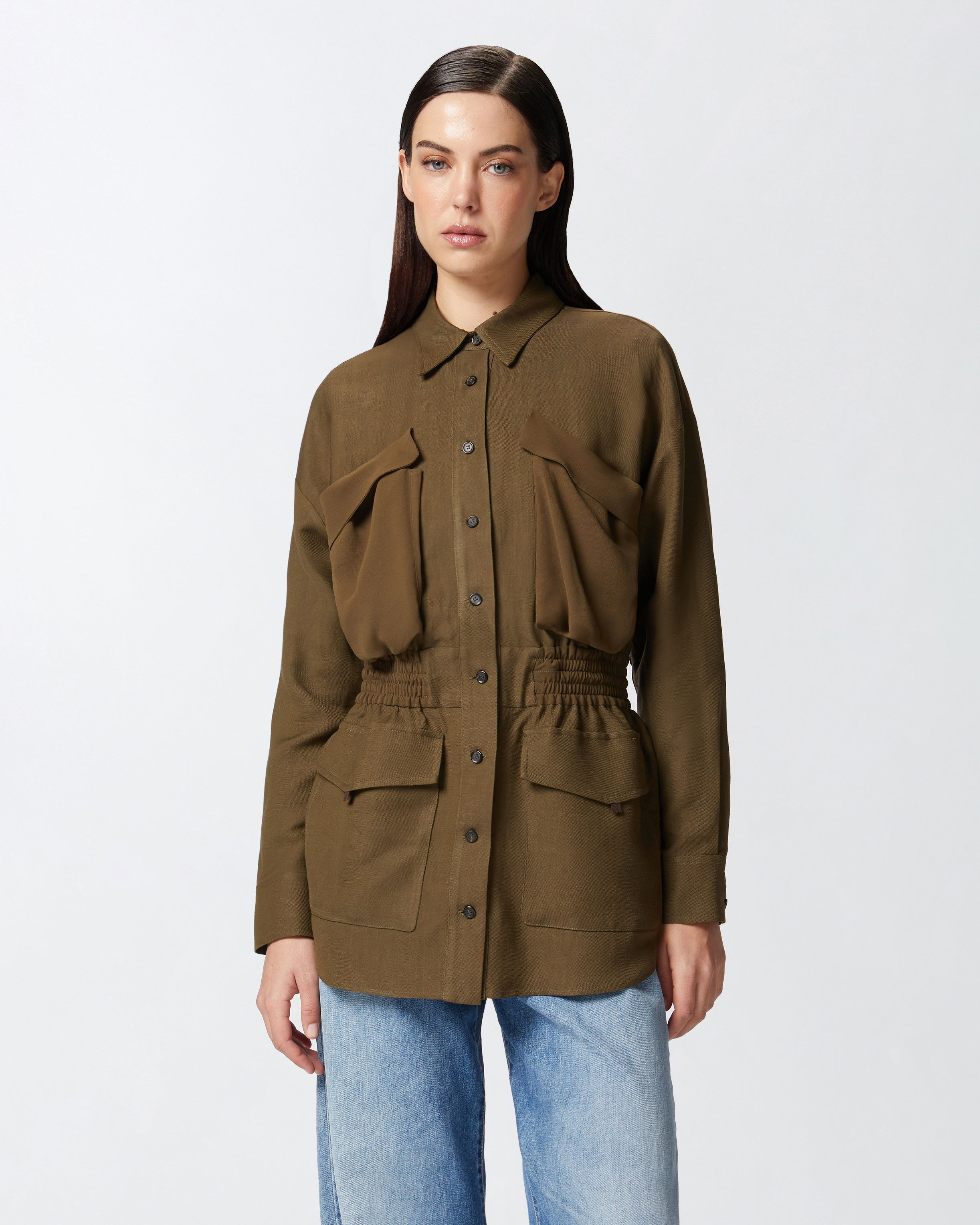 Pinko Lightweight Shacket With Pockets In Green Old England