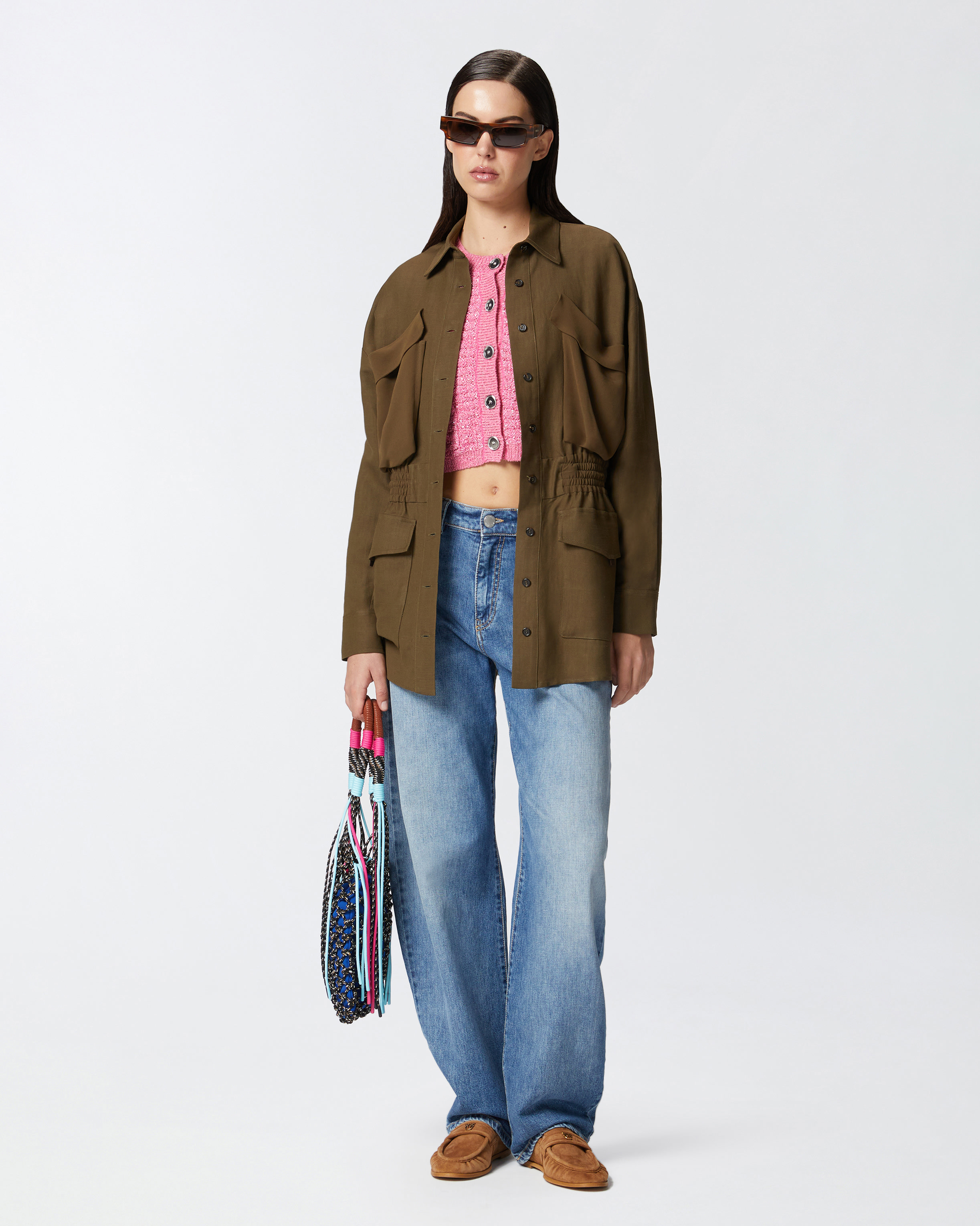 Pinko Lightweight Shacket With Pockets In Green Old England