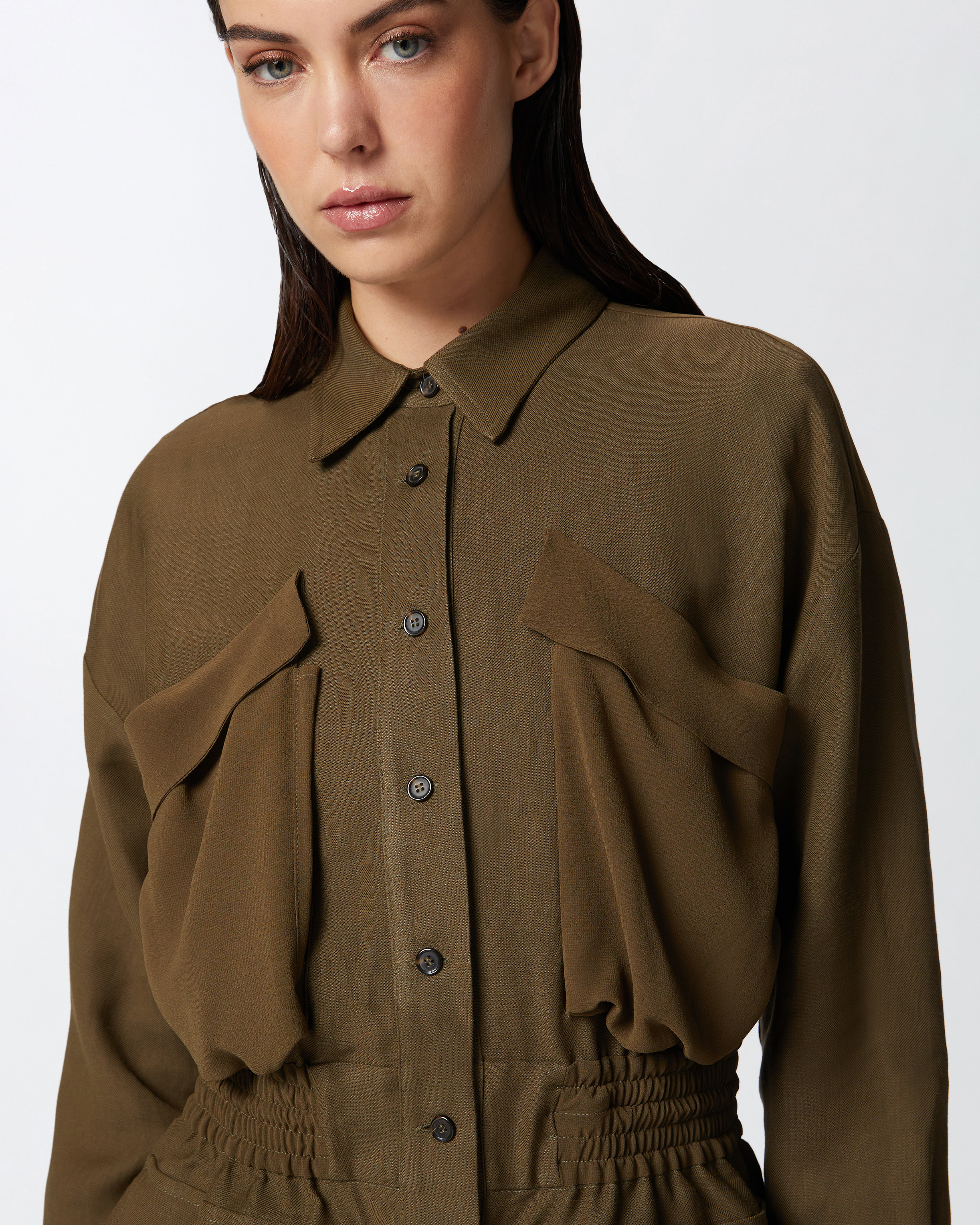 Pinko Lightweight Shacket With Pockets In Green Old England