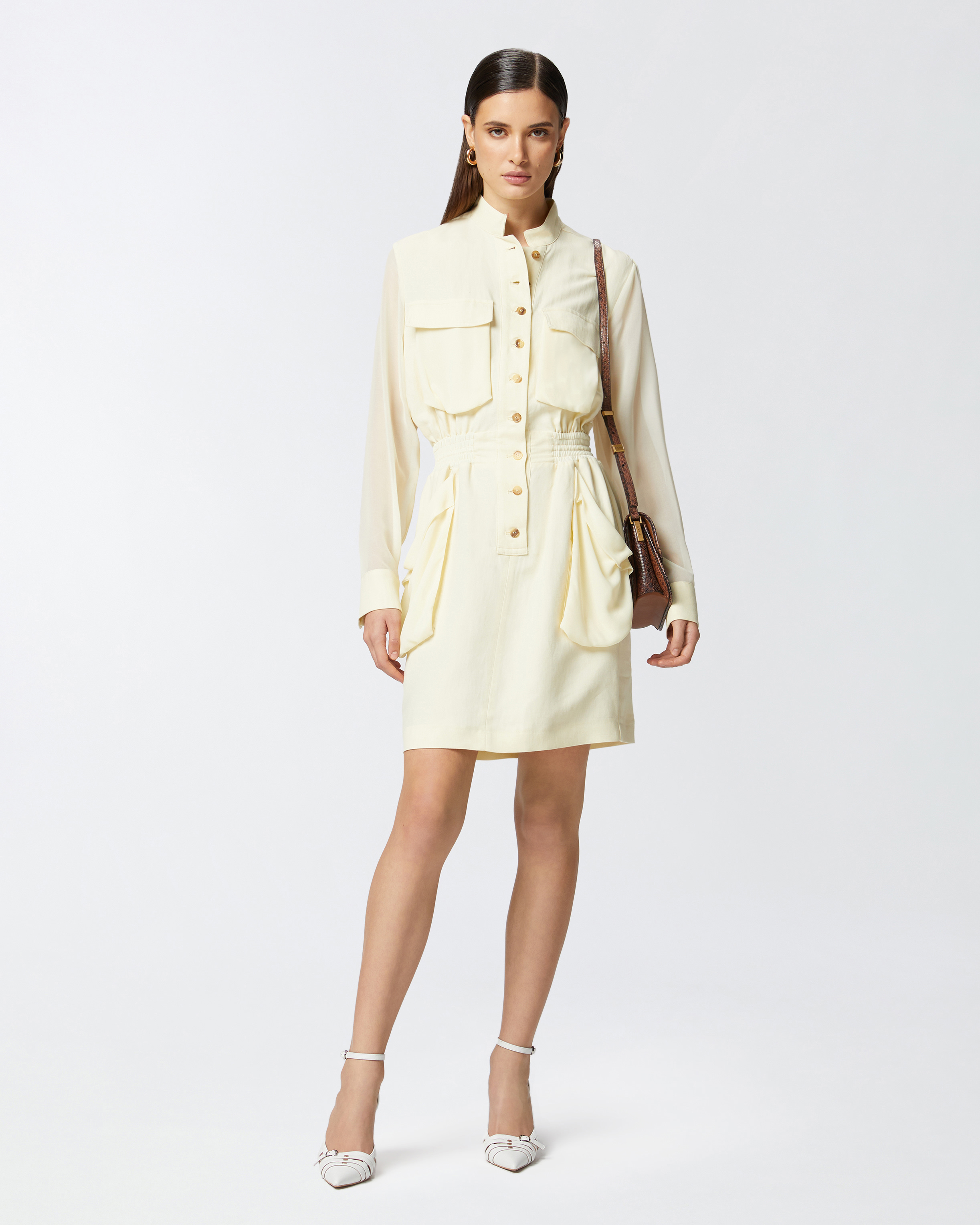 Pinko Button-up Midi Dress With Drawstring Waist In Rose Rutabaga