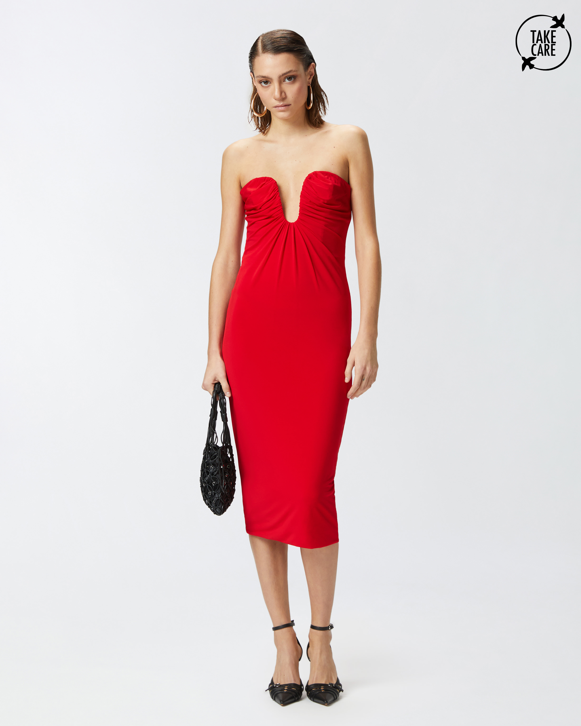 ワンピース PINKO Women Skirts 105021A2GSR49 Red Evening midi dress with contoured neckline PINKO → Shop Online
