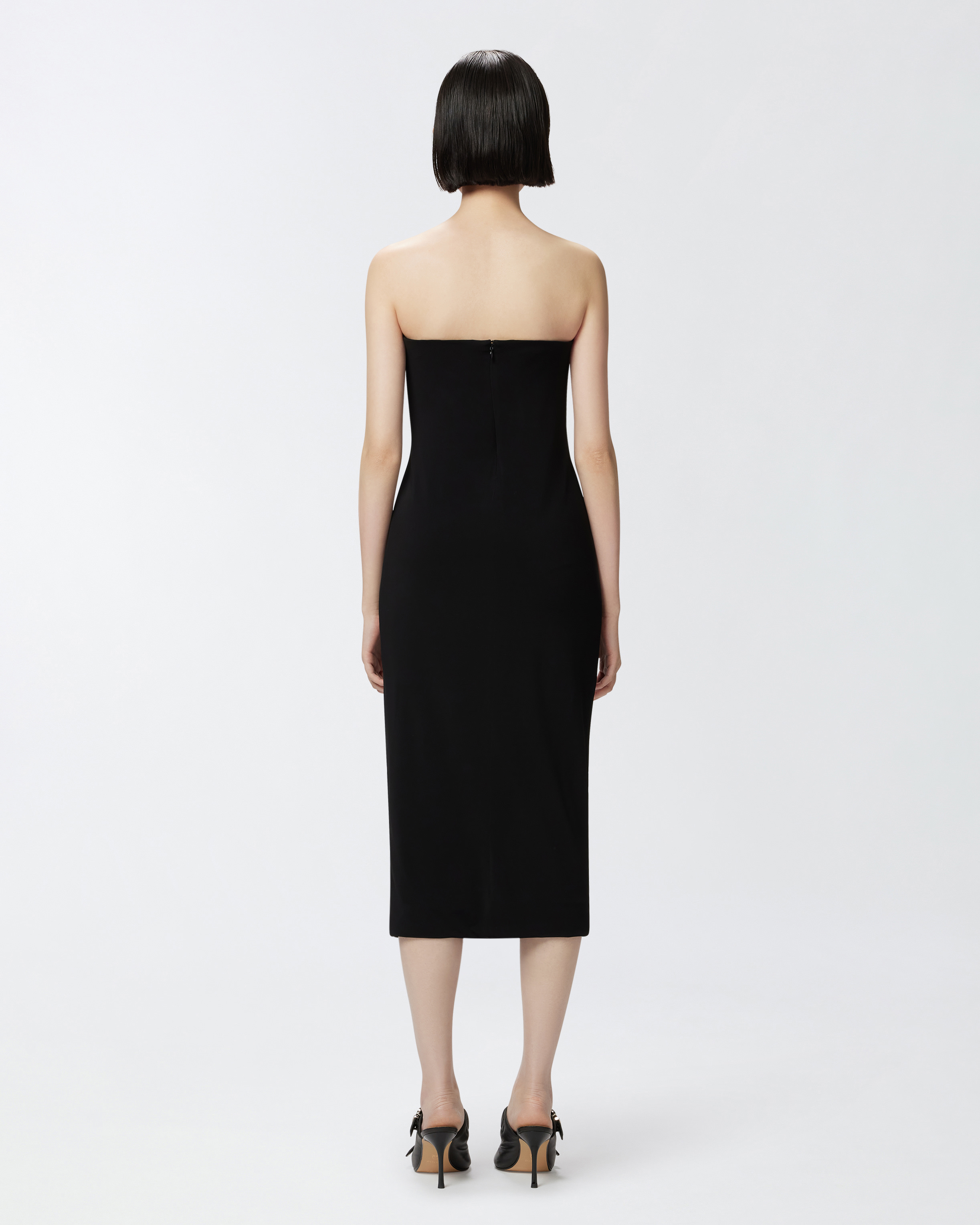 Pinko Evening Midi Dress With Contoured Neckline In Noir Limousine