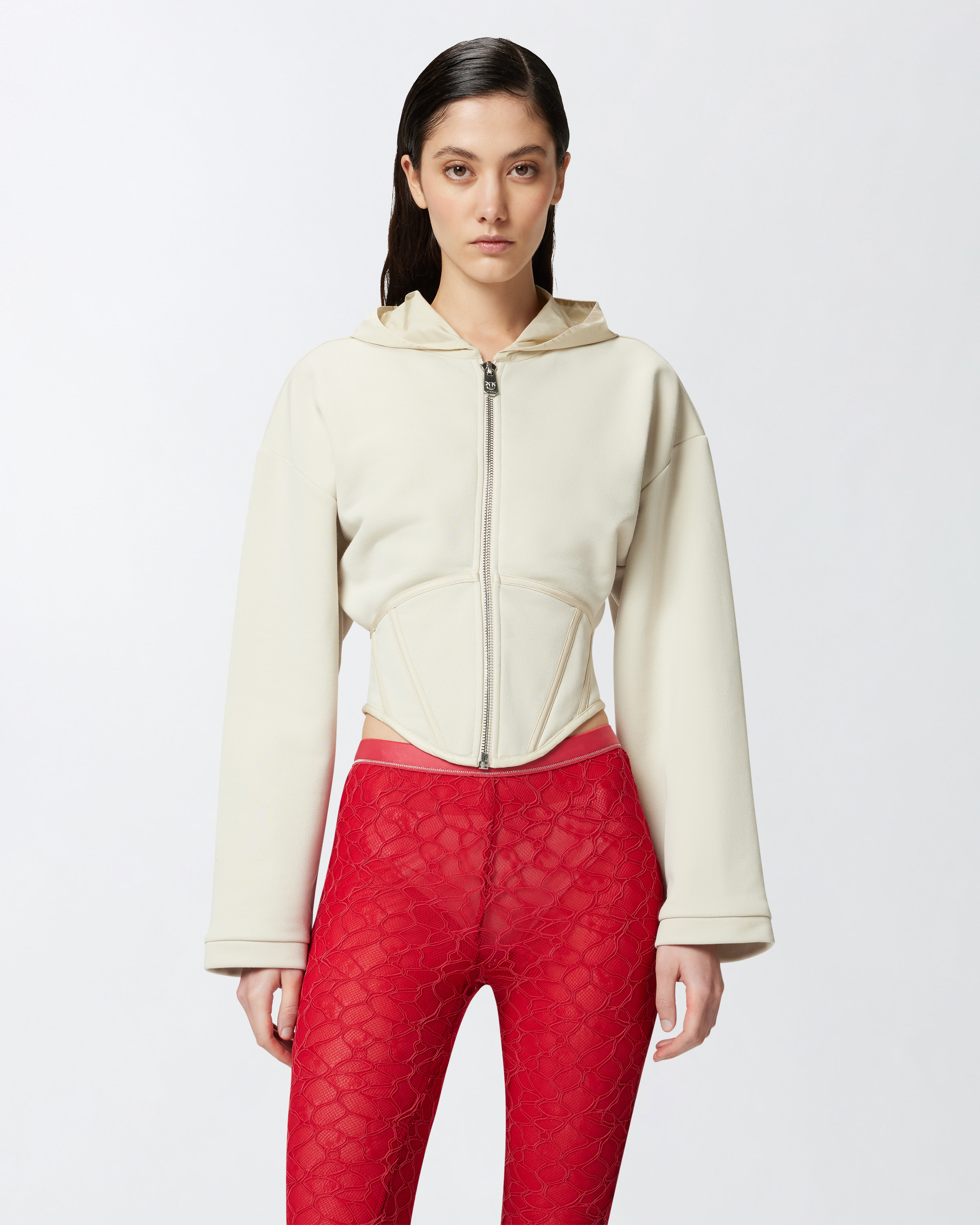 Pinko Bustier Sweatshirt With Hood And Zip In Blanc Os