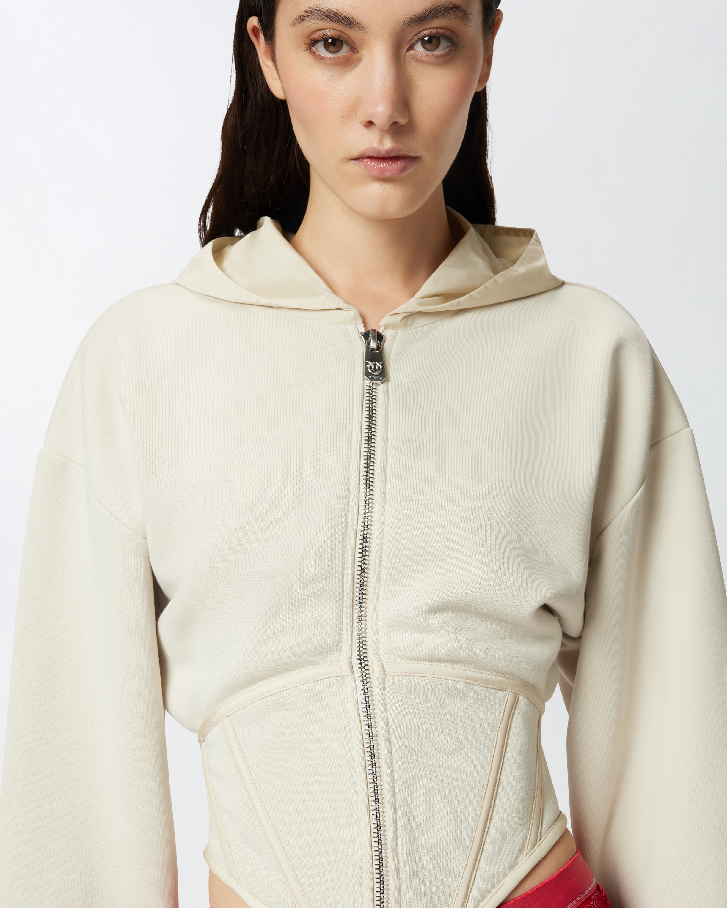 Pinko Bustier Sweatshirt With Hood And Zip In Blanc Os