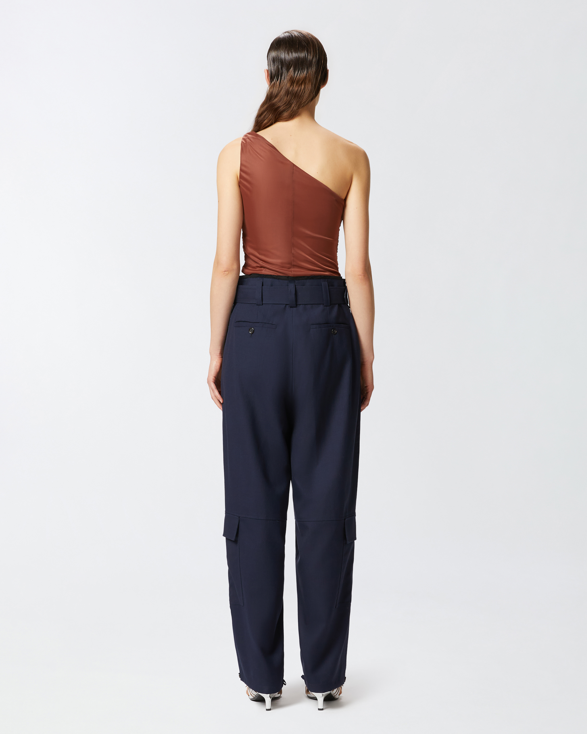 Pinko Draped One-shoulder Brown Top With Finish In Cinnamon