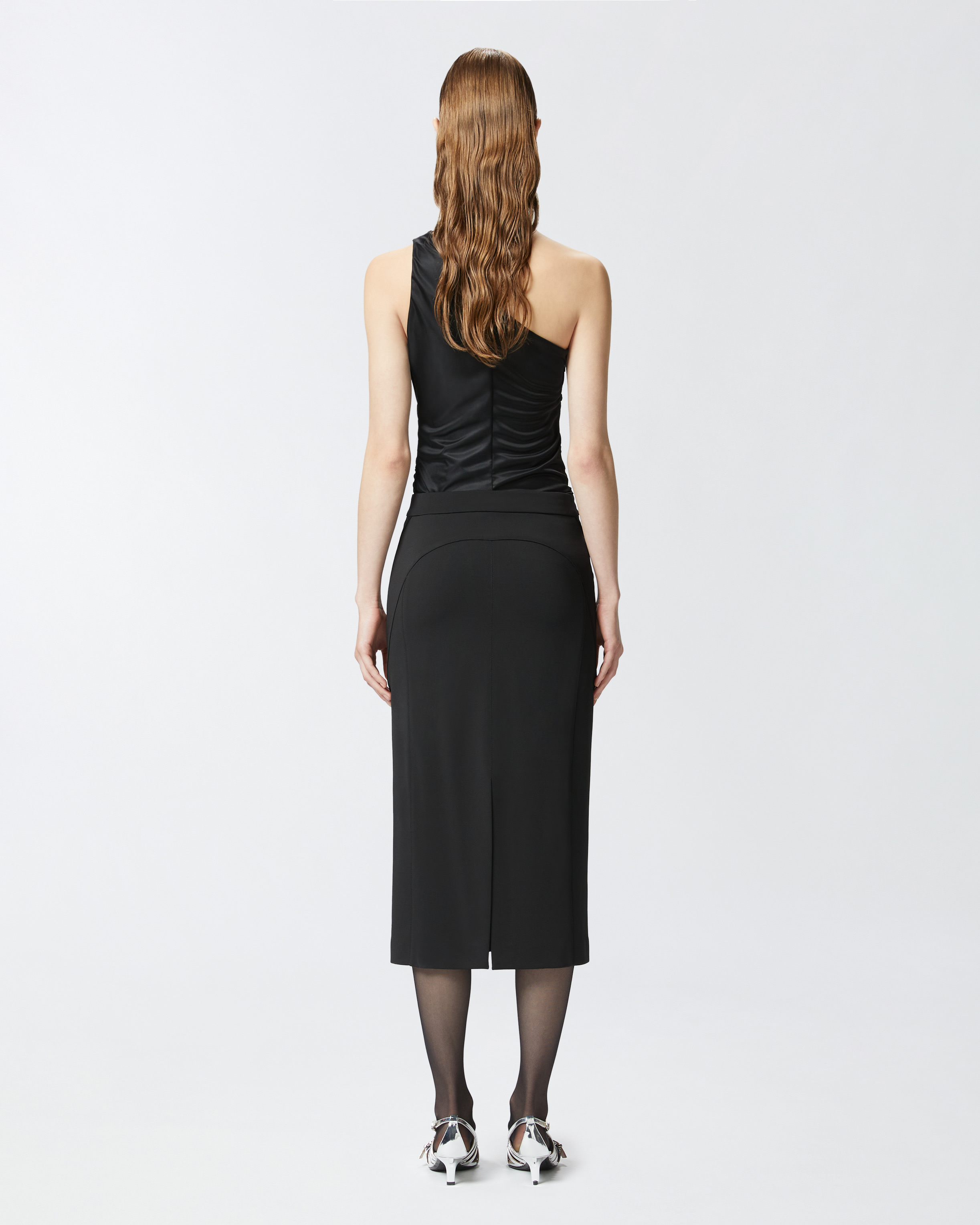 Pinko One-shoulder Draped Top With Ruched Detailing In Limo Black