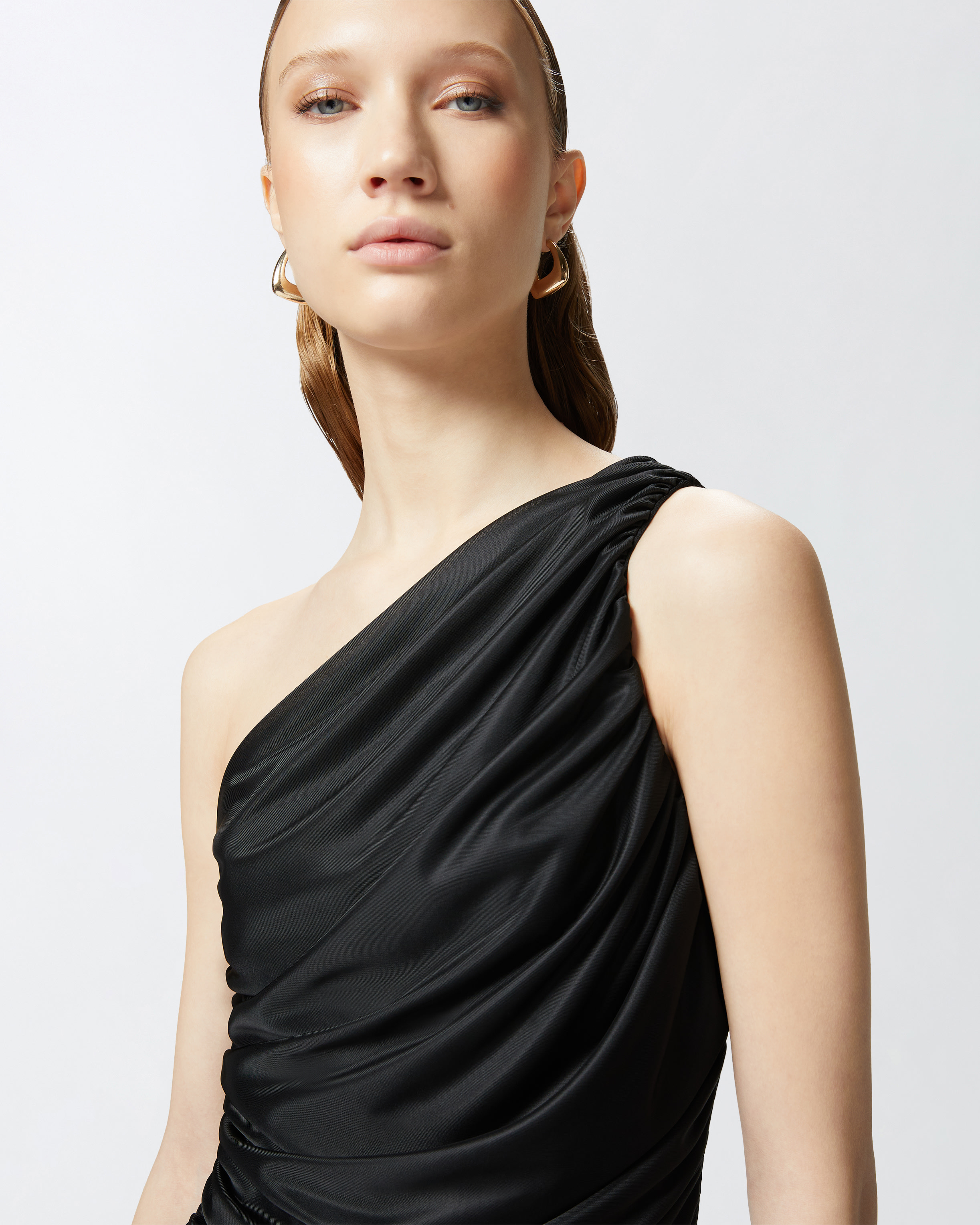 Pinko One-shoulder Draped Top With Ruched Detailing In Limo Black