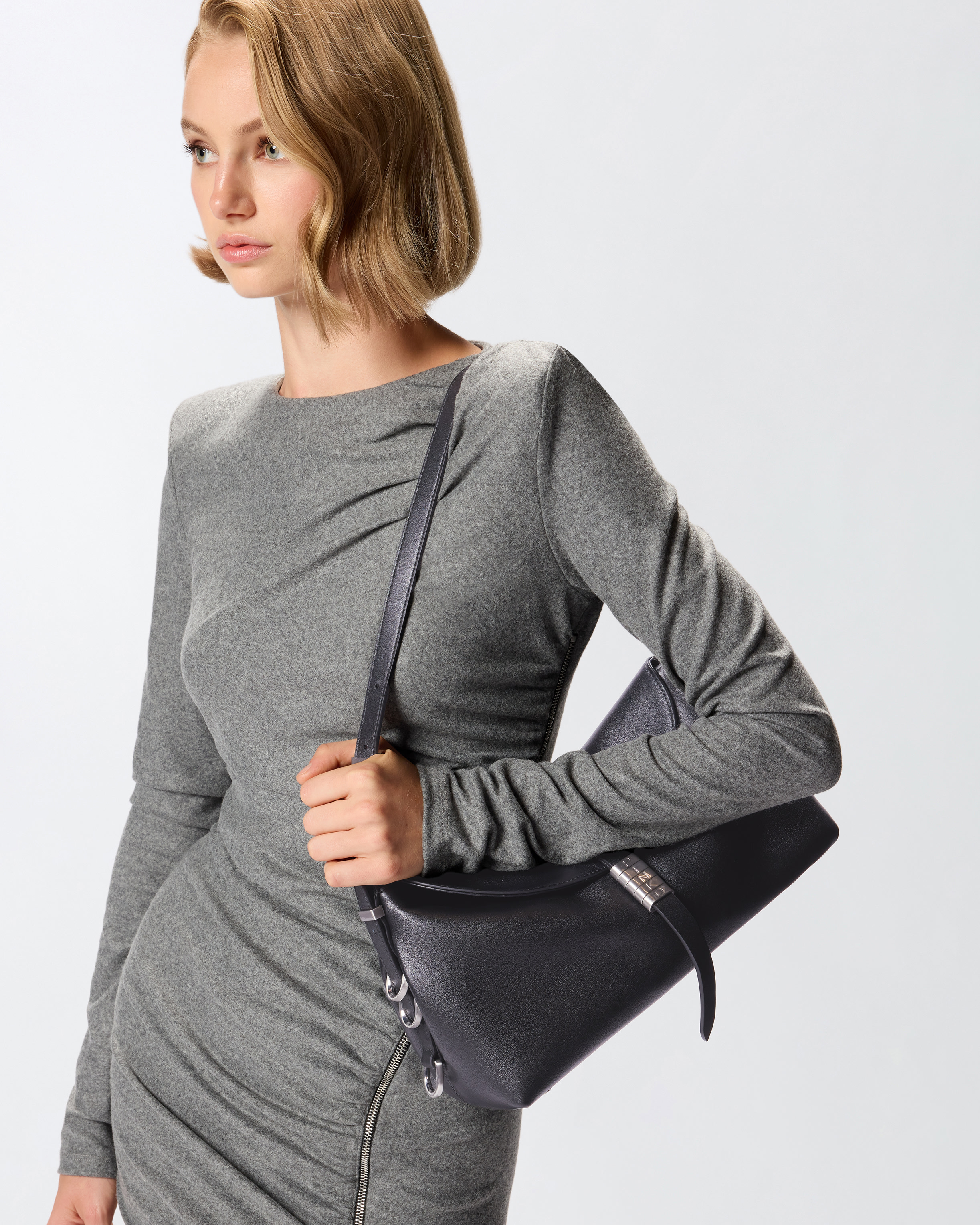 Pinko Medium Leather Saddle Bag Baguette Shoulder Bag