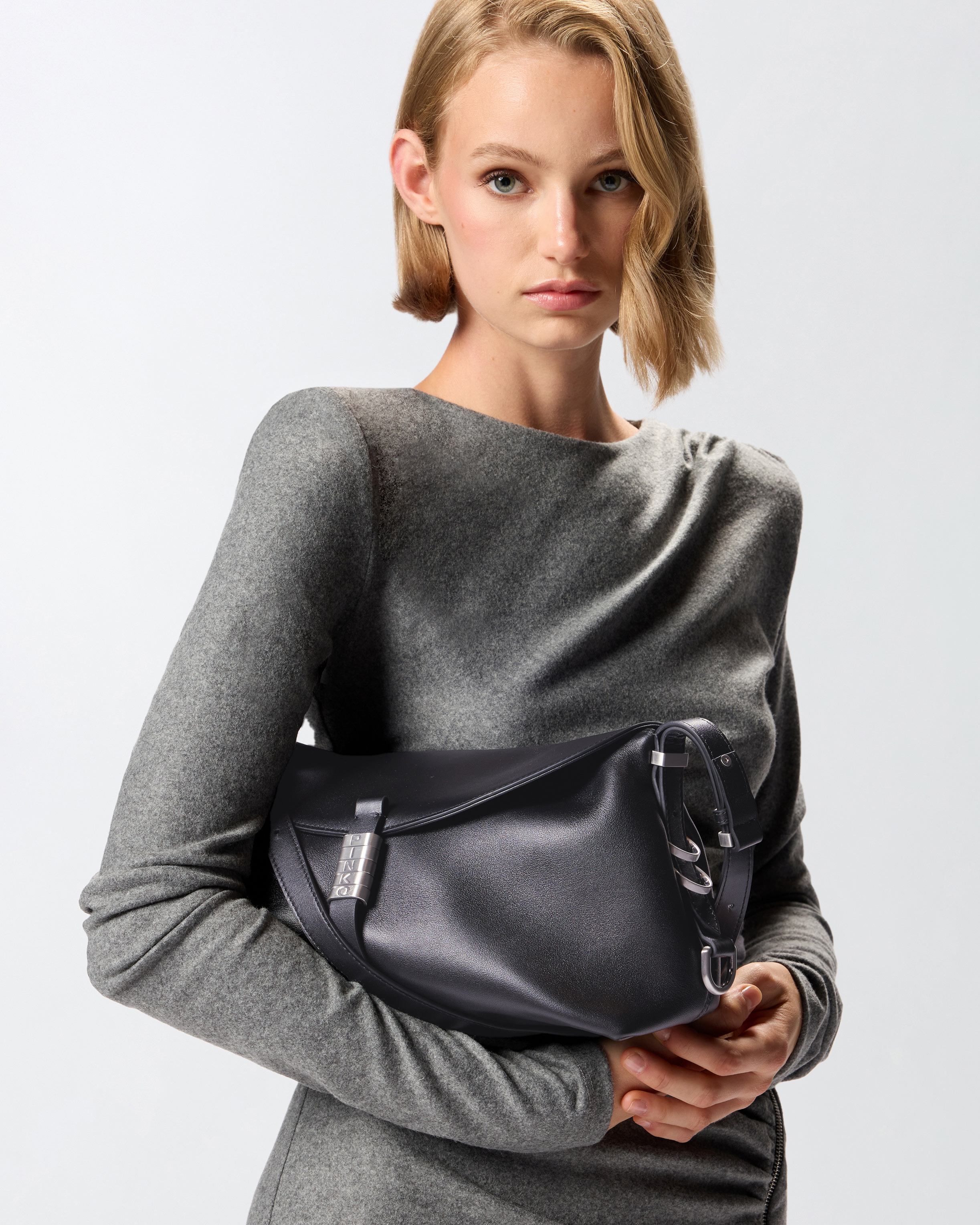 Pinko Medium Leather Saddle Bag Baguette Shoulder Bag