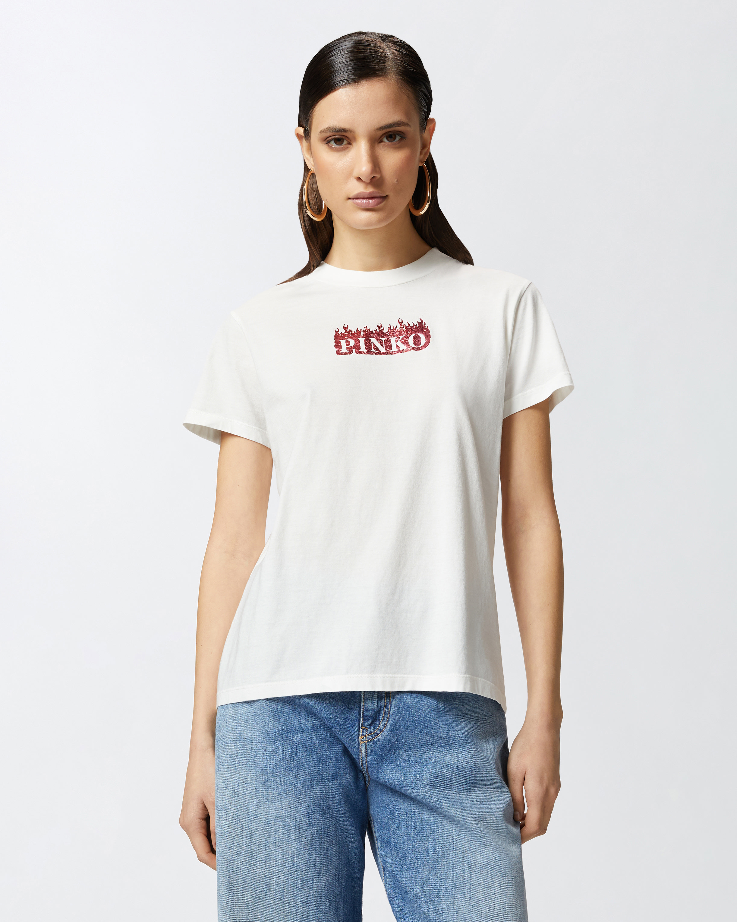 Flame and logo-print T-shirt PINKO → Shop Online