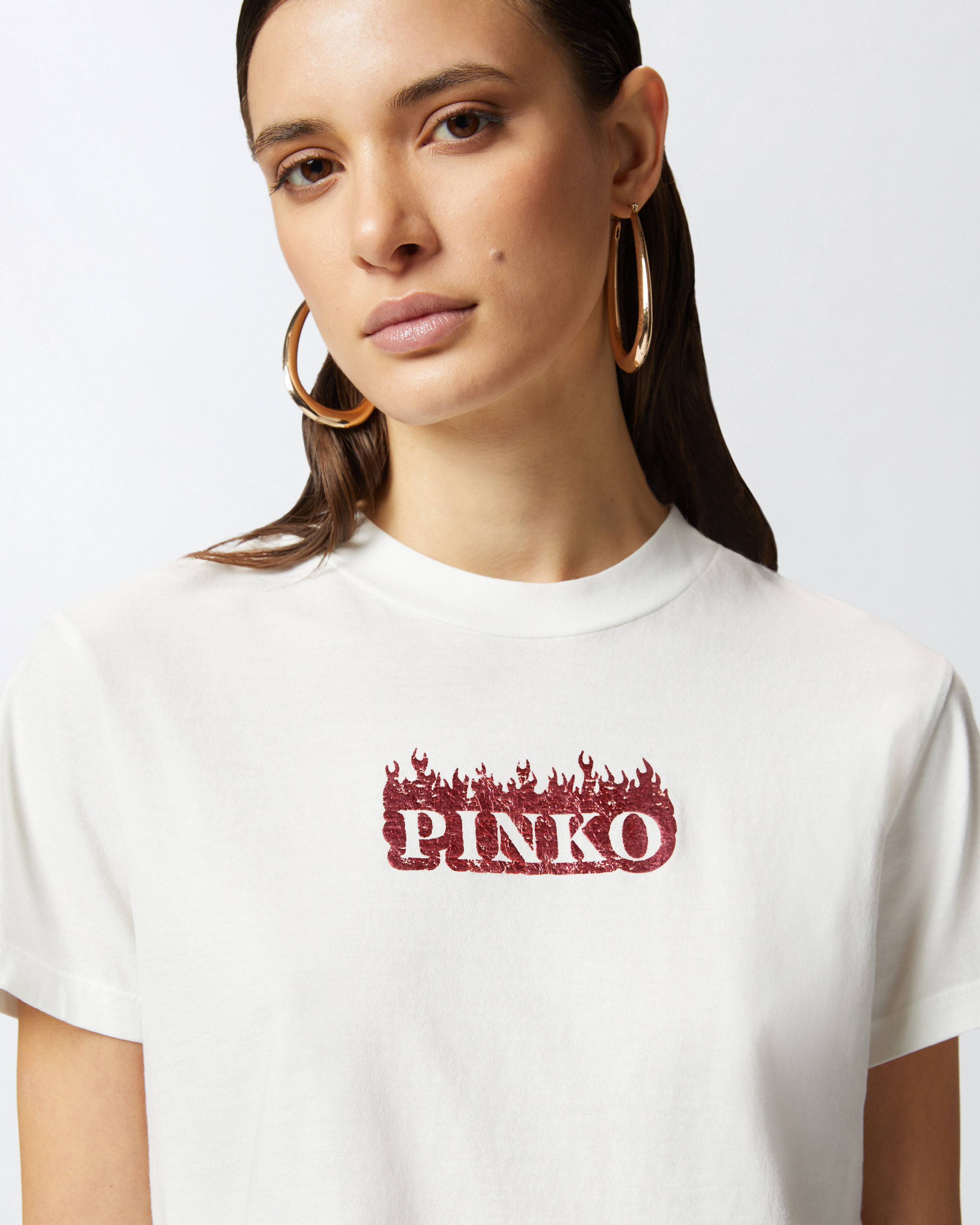 Flame and logo-print T-shirt PINKO → Shop Online