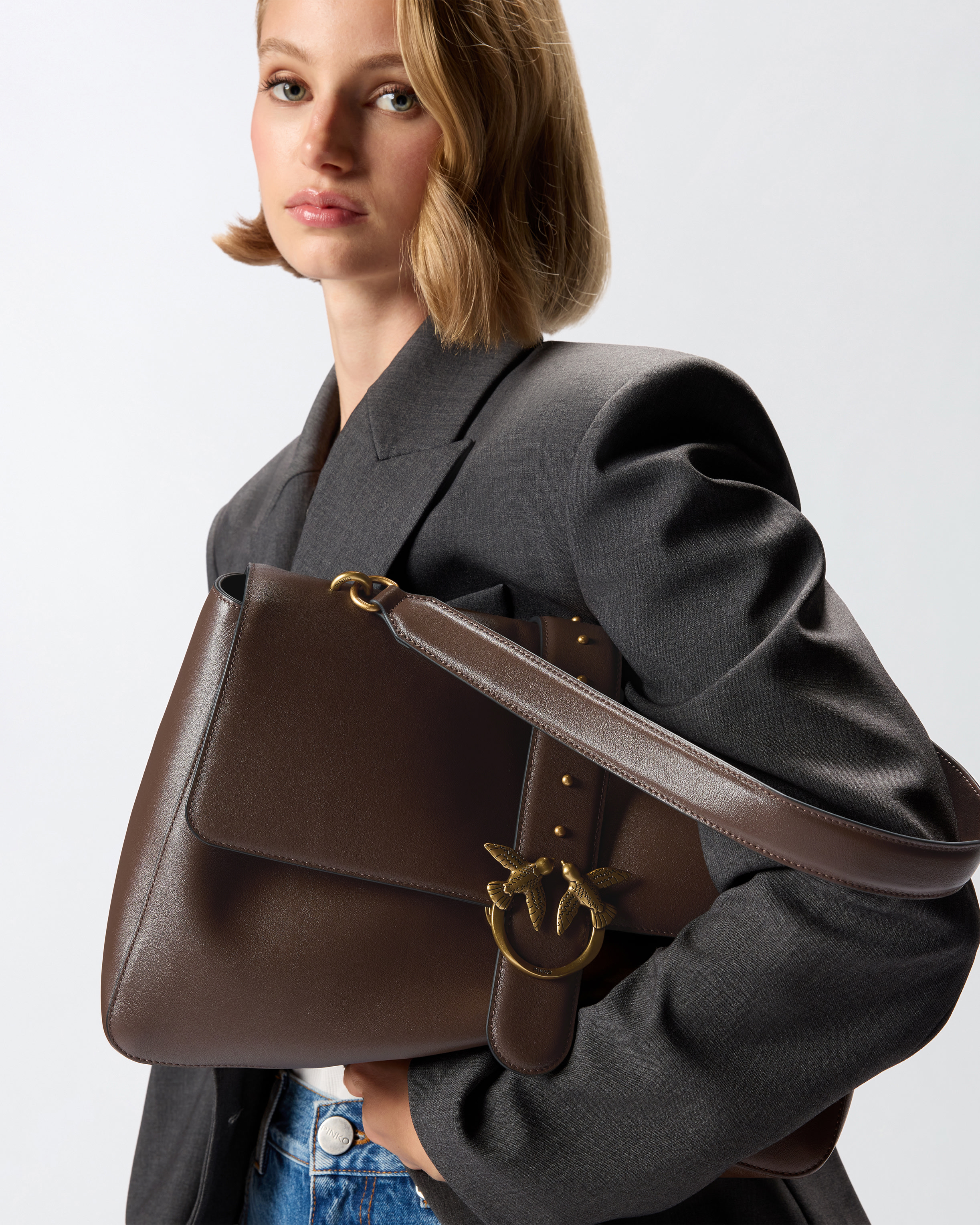 Pinko Leather Maxi Love Bag Slouchy Shoulder Bag