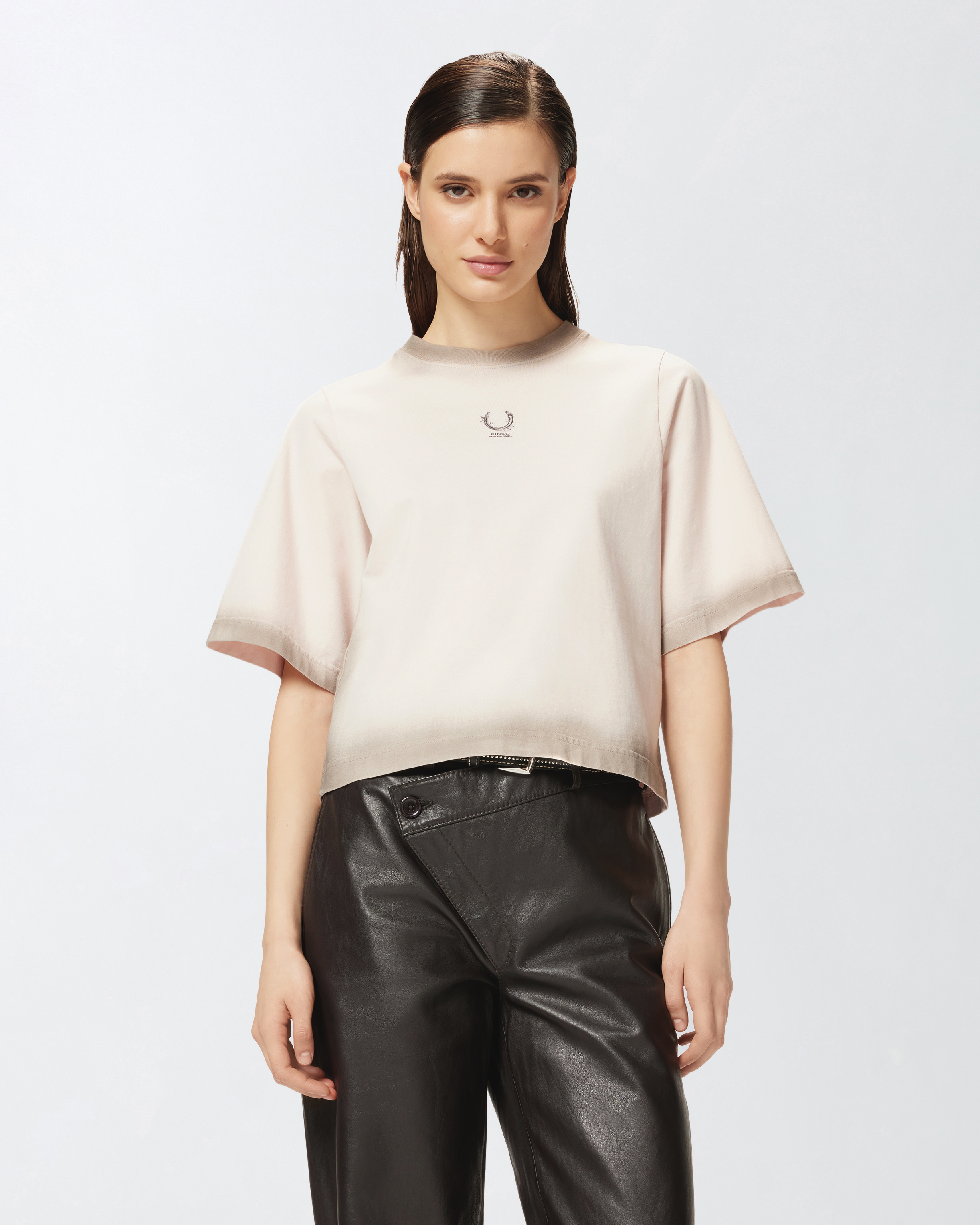 Pinko Reimagine By  X Patrick Mcdowell Wide T-shirt With Horseshoe In Rosa/nudo