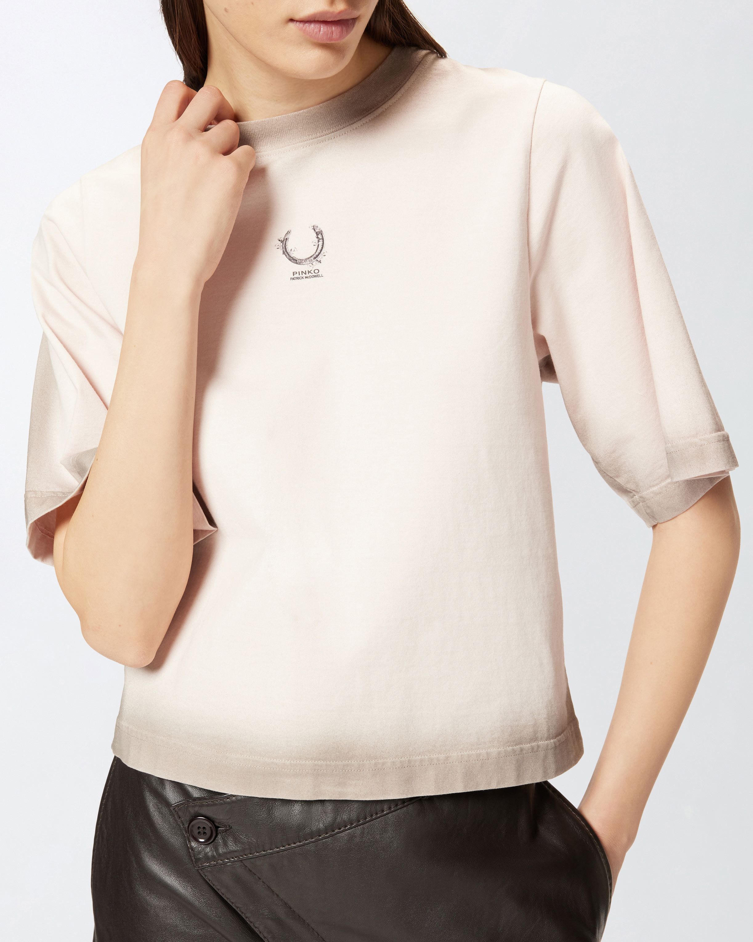 Pinko Reimagine By  X Patrick Mcdowell Wide T-shirt With Horseshoe In Rosa/nudo