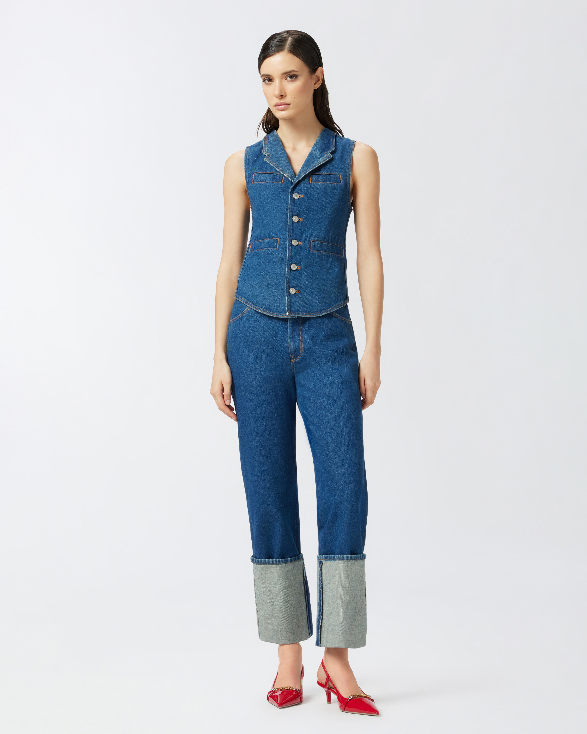 Pinko Turn-up Straight Jeans In Rinse Wash