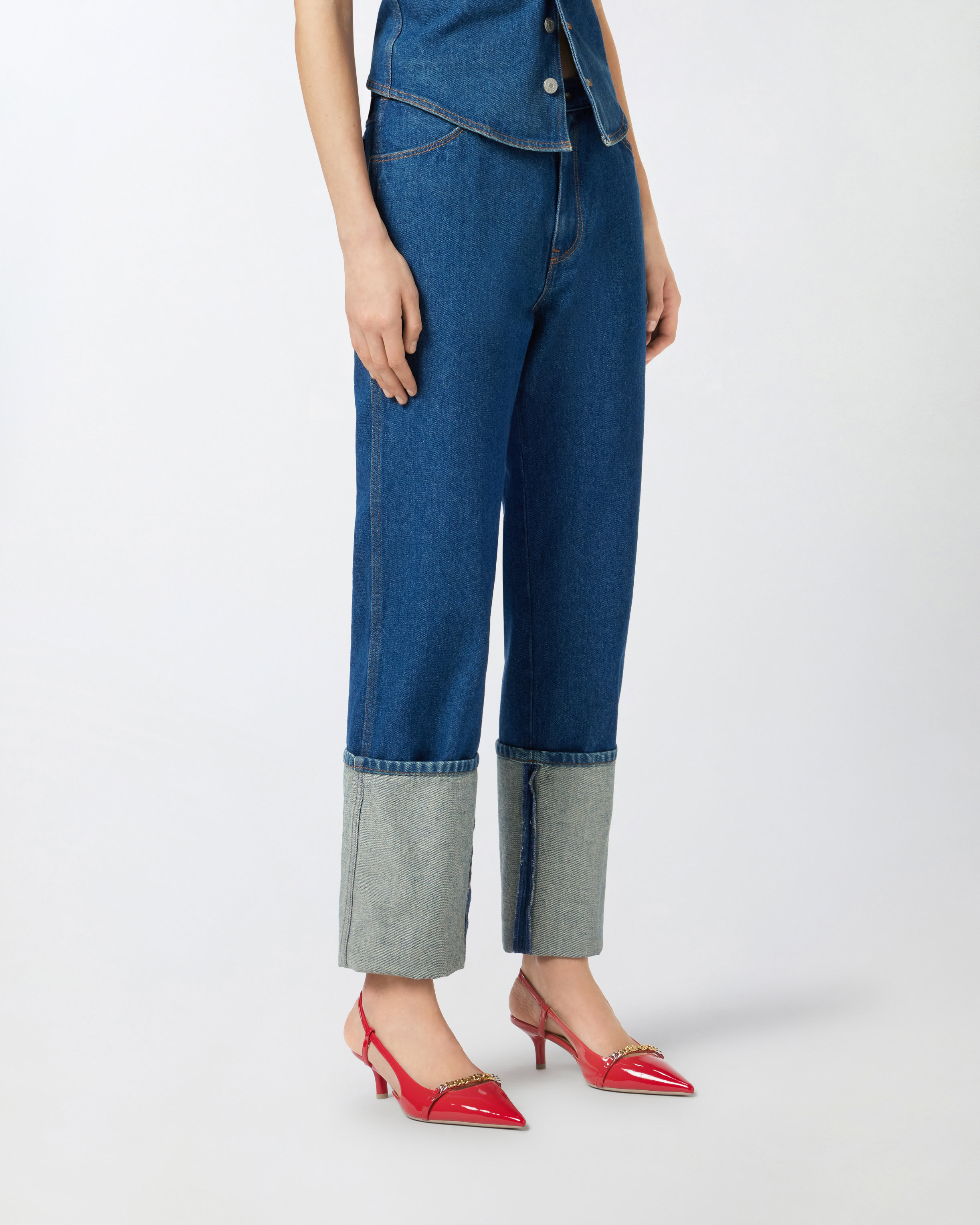 Pinko Turn-up Straight Jeans In Rinse Wash