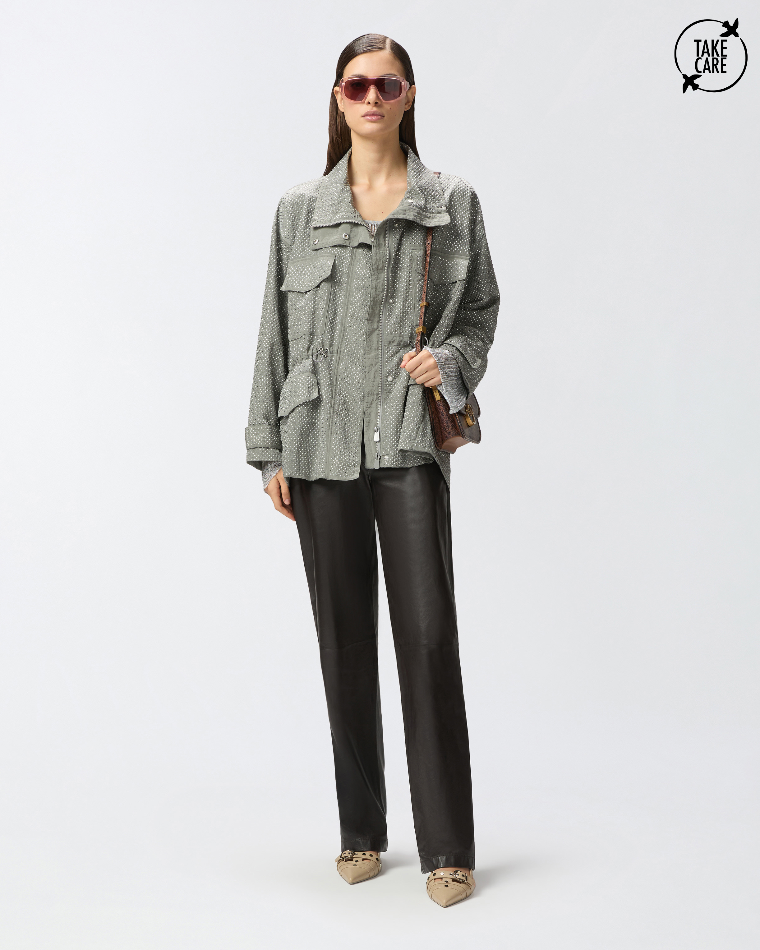 Pinko Leather Slim-fit Trousers In Marron Intense