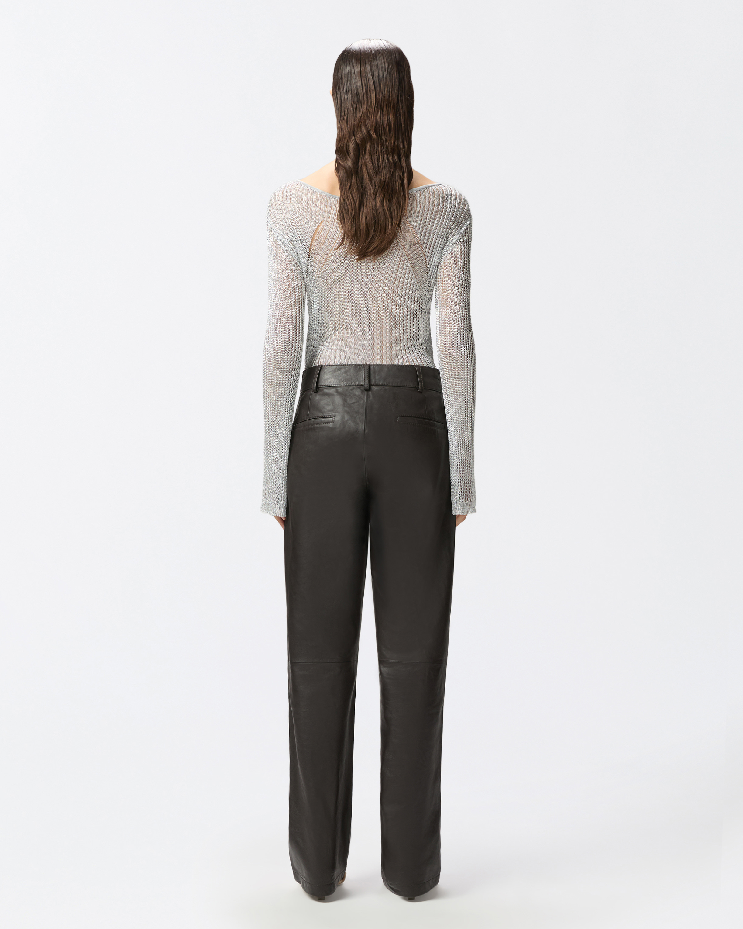 Pinko Leather Slim-fit Trousers In Marron Intense