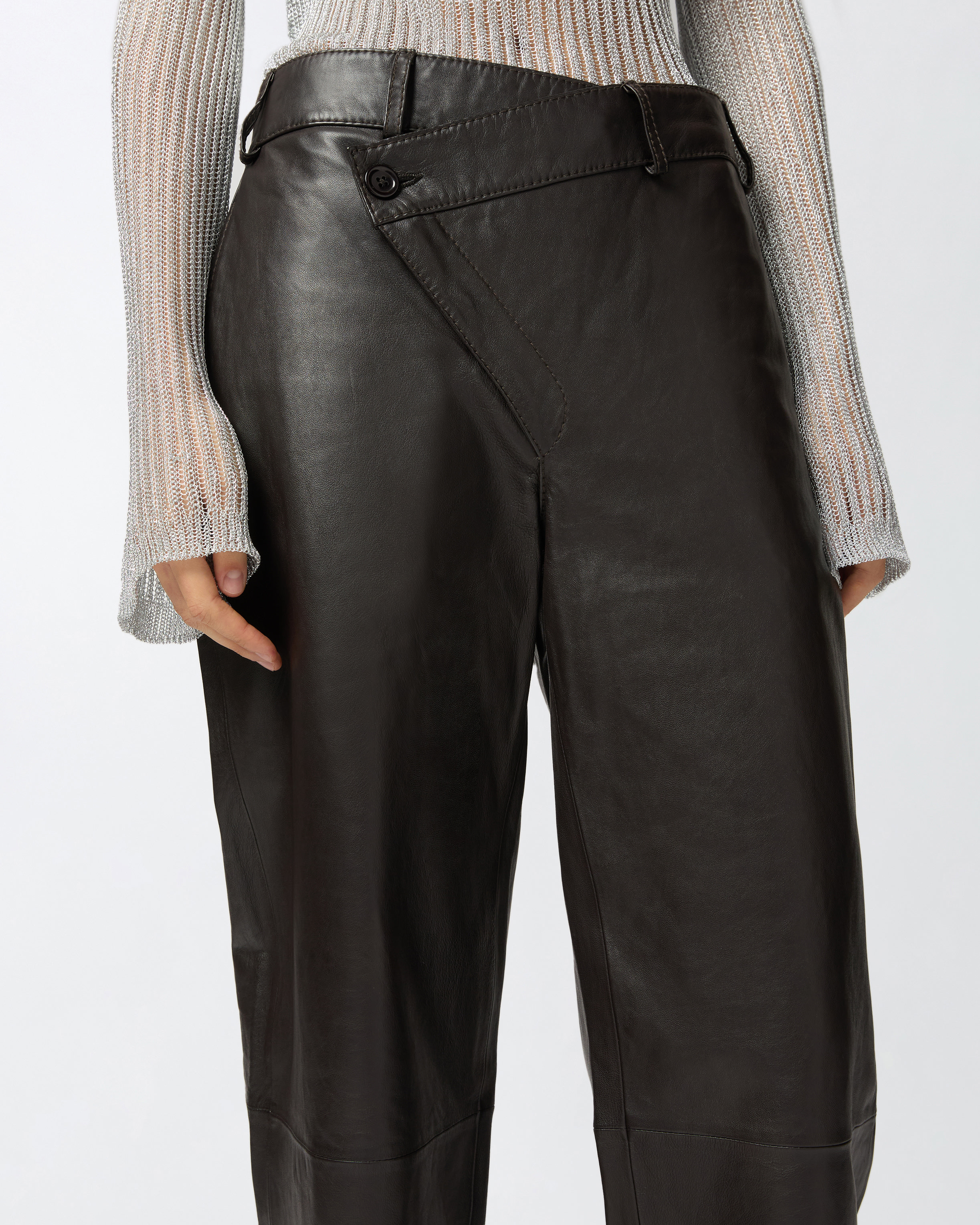 Pinko Leather Slim-fit Trousers In Marron Intense