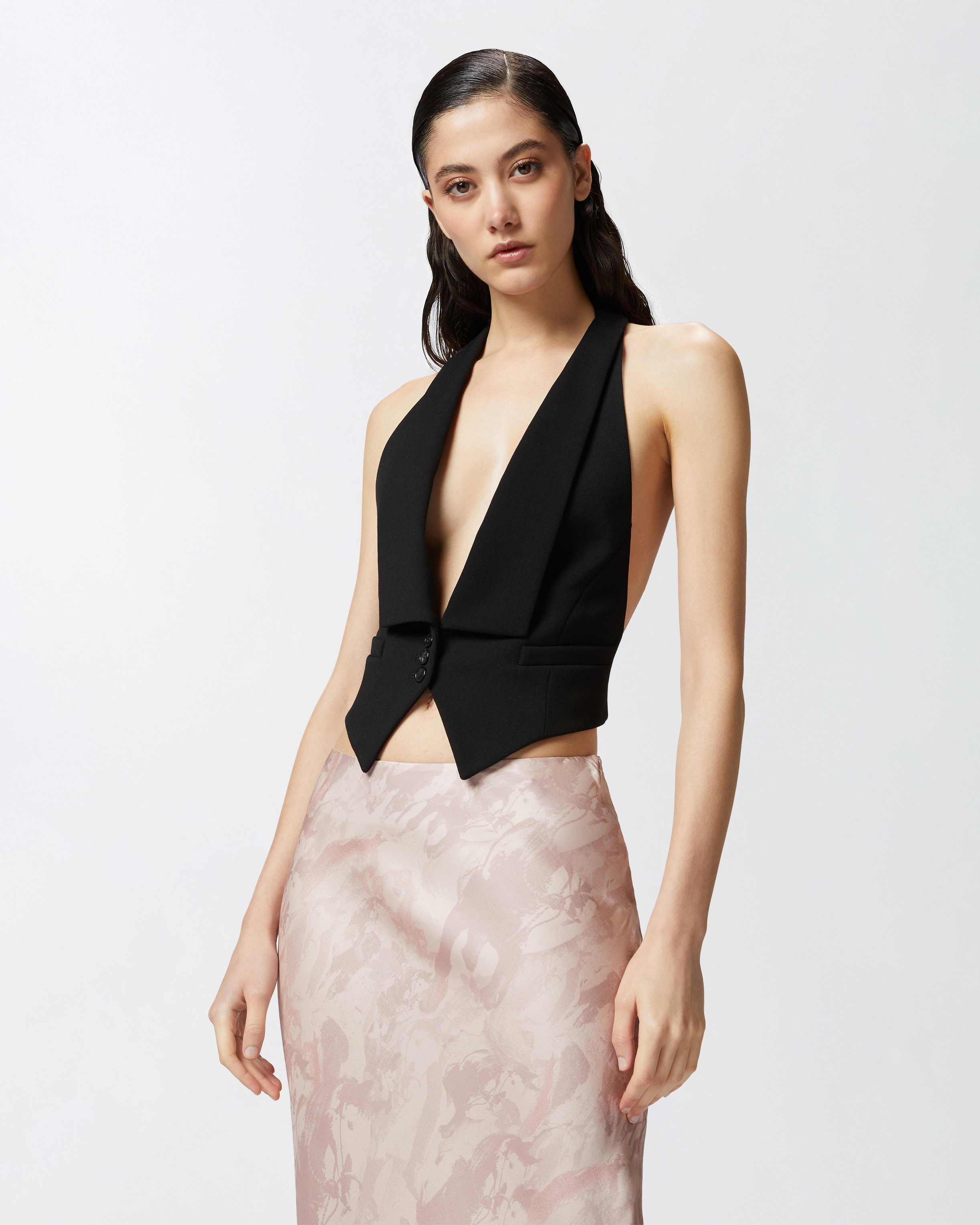 Pinko Rear-tied Vest In Noir Limousine