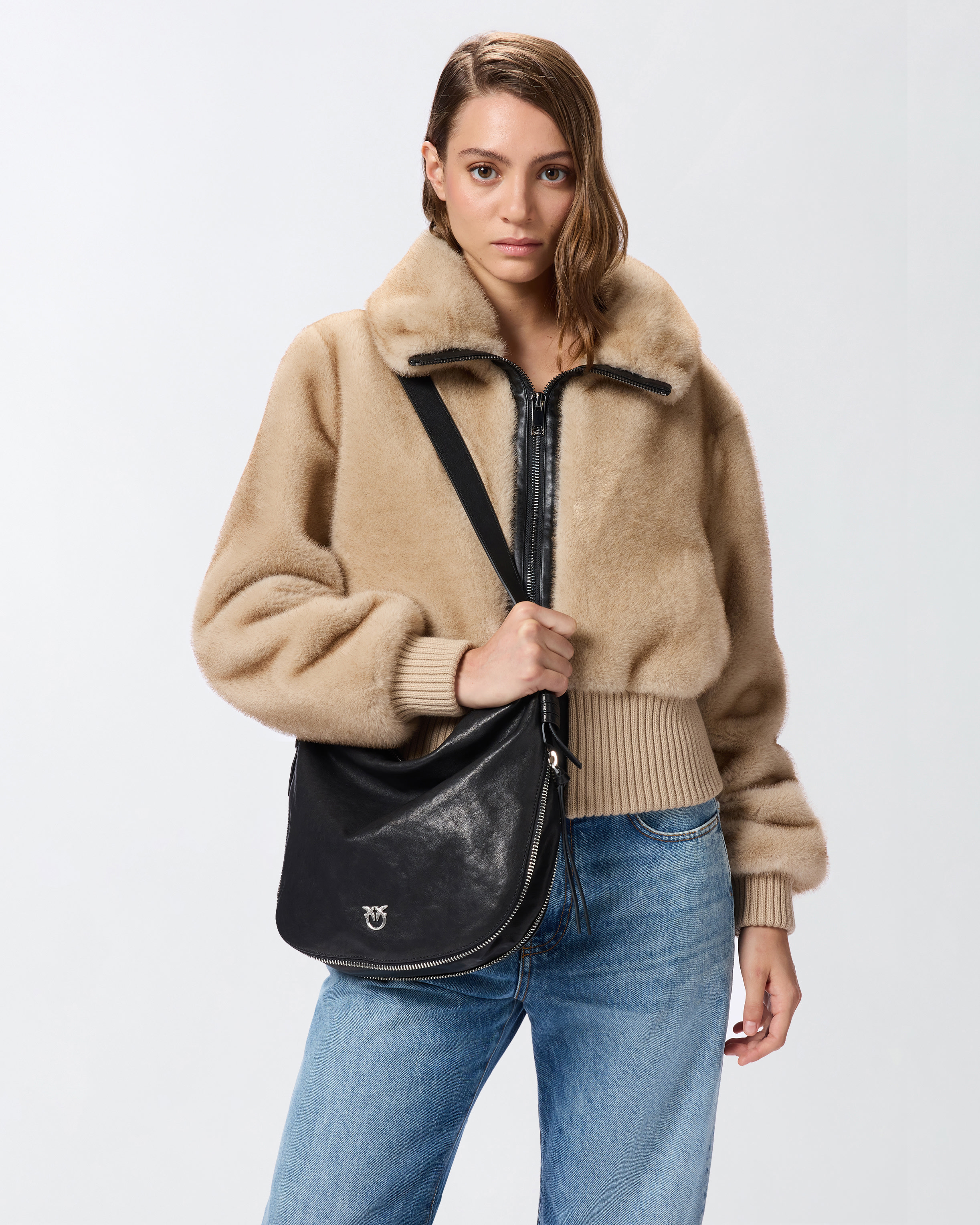 Pinko Medium Leather Hobo Bag With Love Birds Logo
