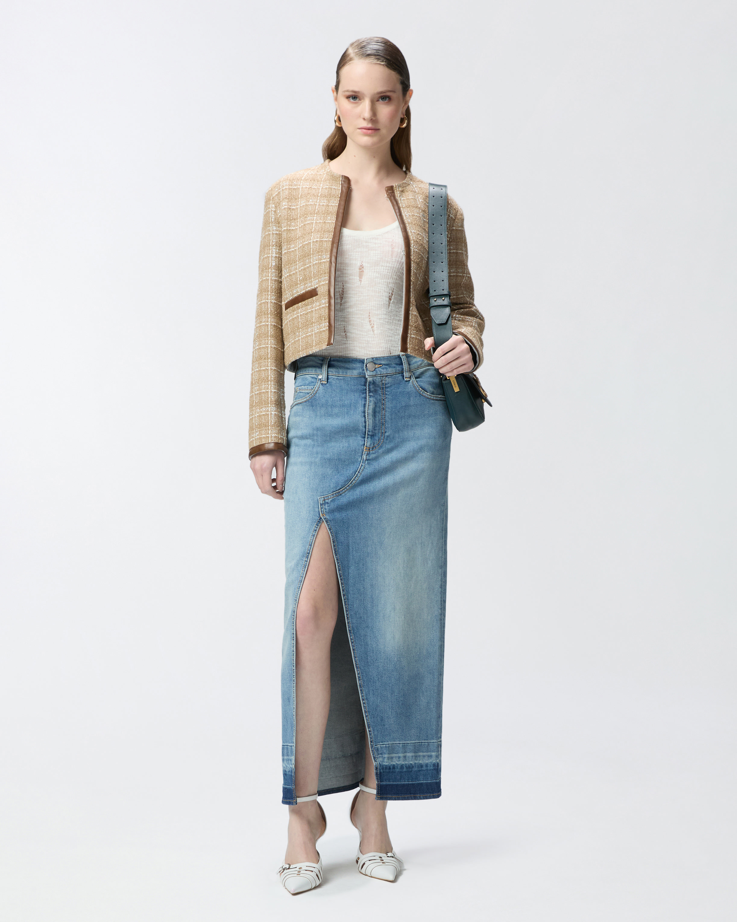 Pinko Lightweight Ribbed Tank Top With Rips In Snow White