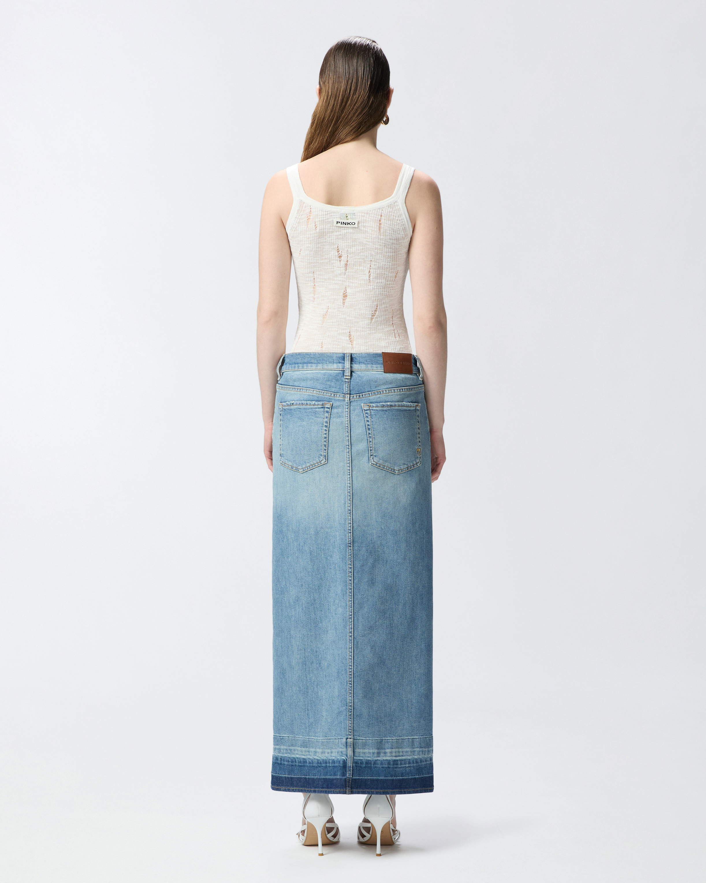 Pinko Lightweight Ribbed Tank Top With Rips In Snow White