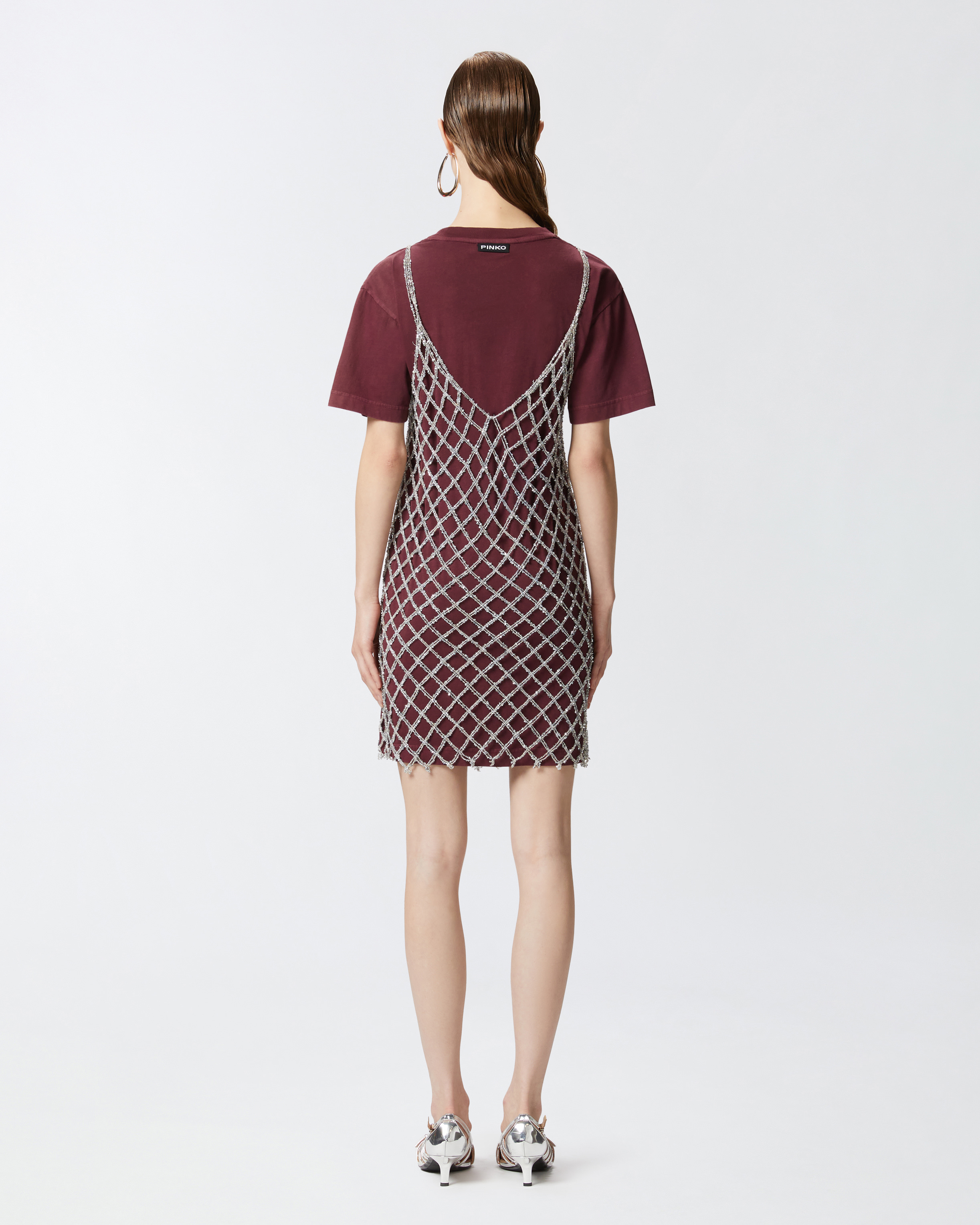 Pinko Layered Midi Dress In Bordeaux/argento