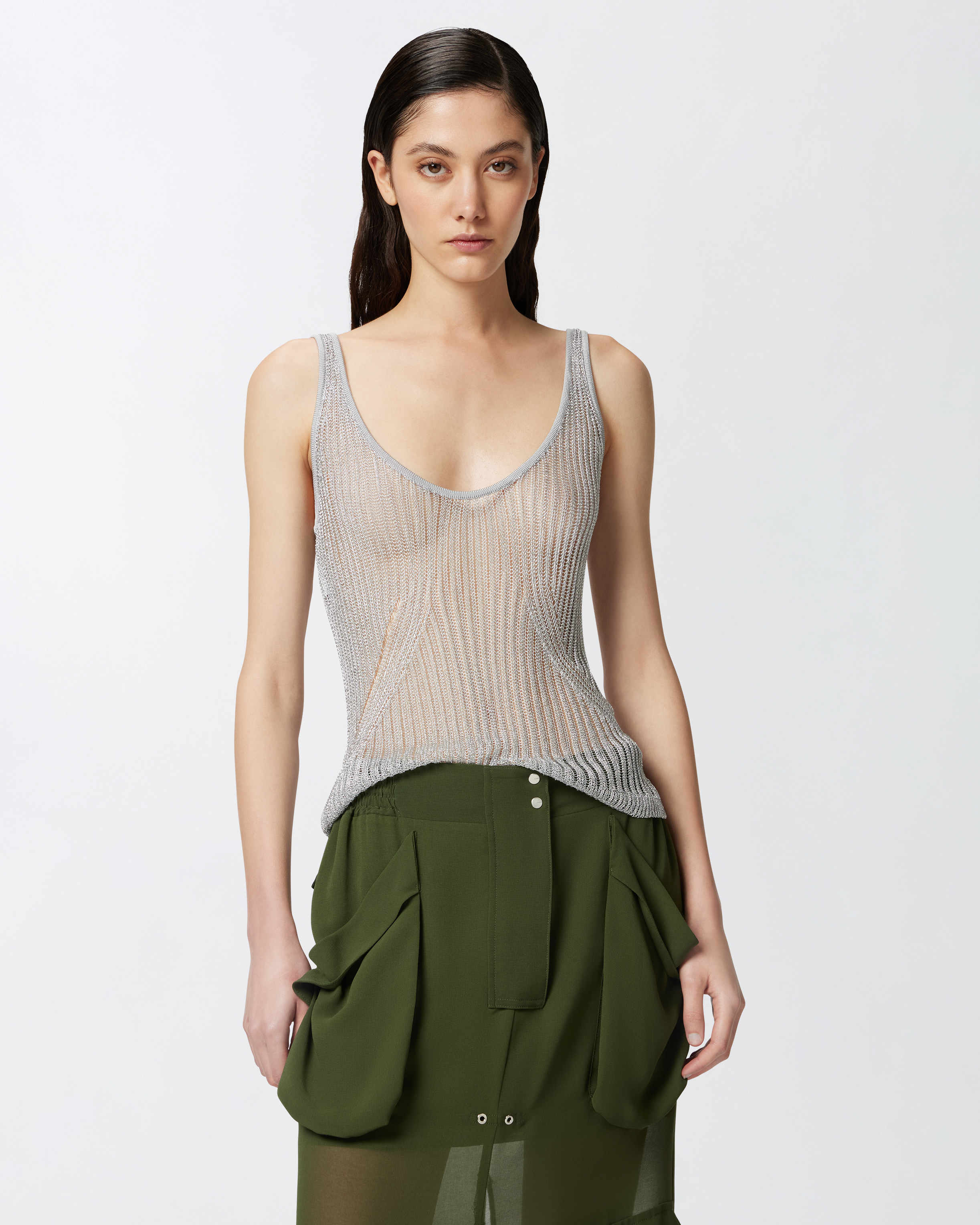 ベスト・ジレ PINKO Women Vests 104051A22UI76 Grey Short vest with lapels and elastic