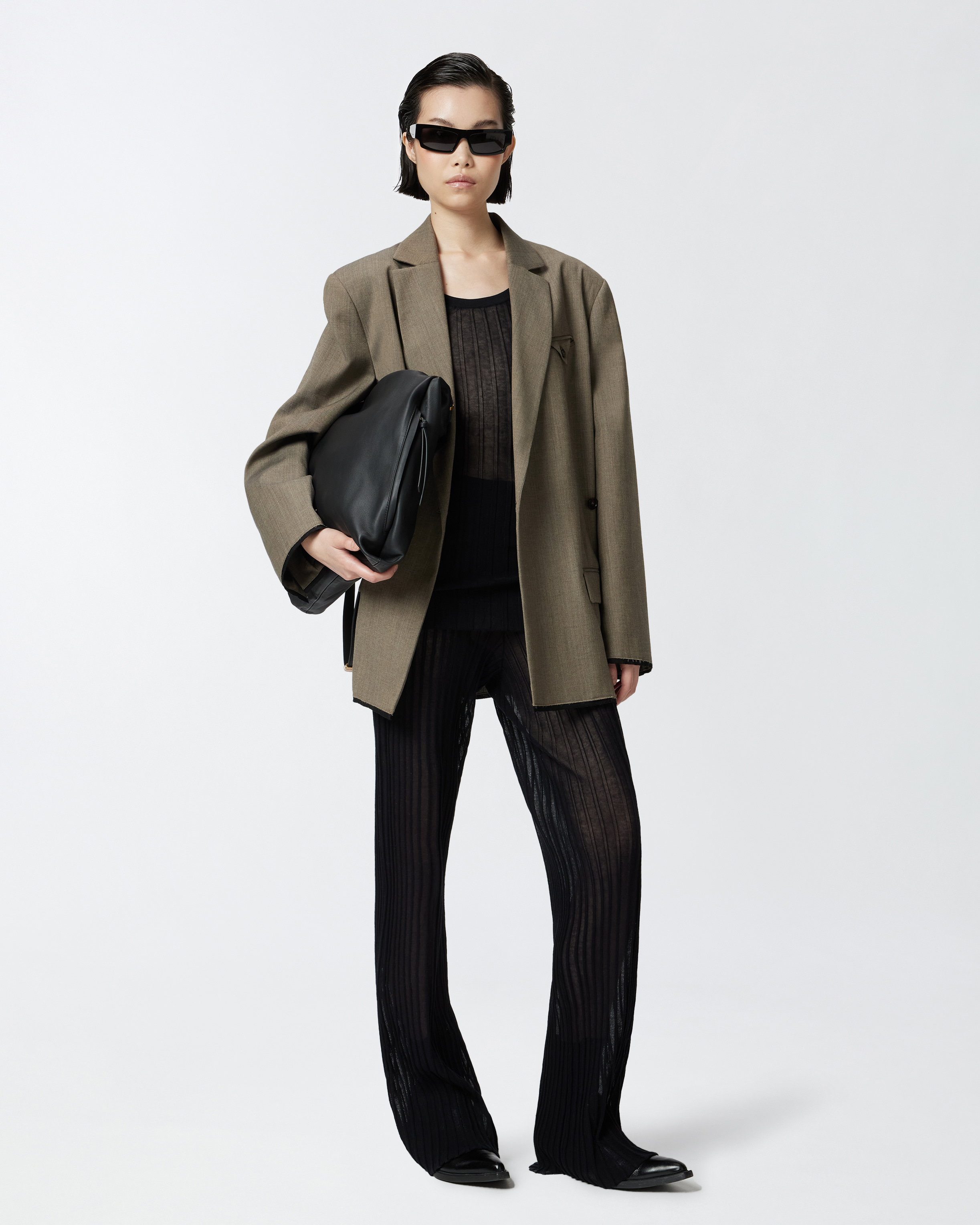 Pinko Lightweight Semi-transparent Ribbed Trousers In Limo Black