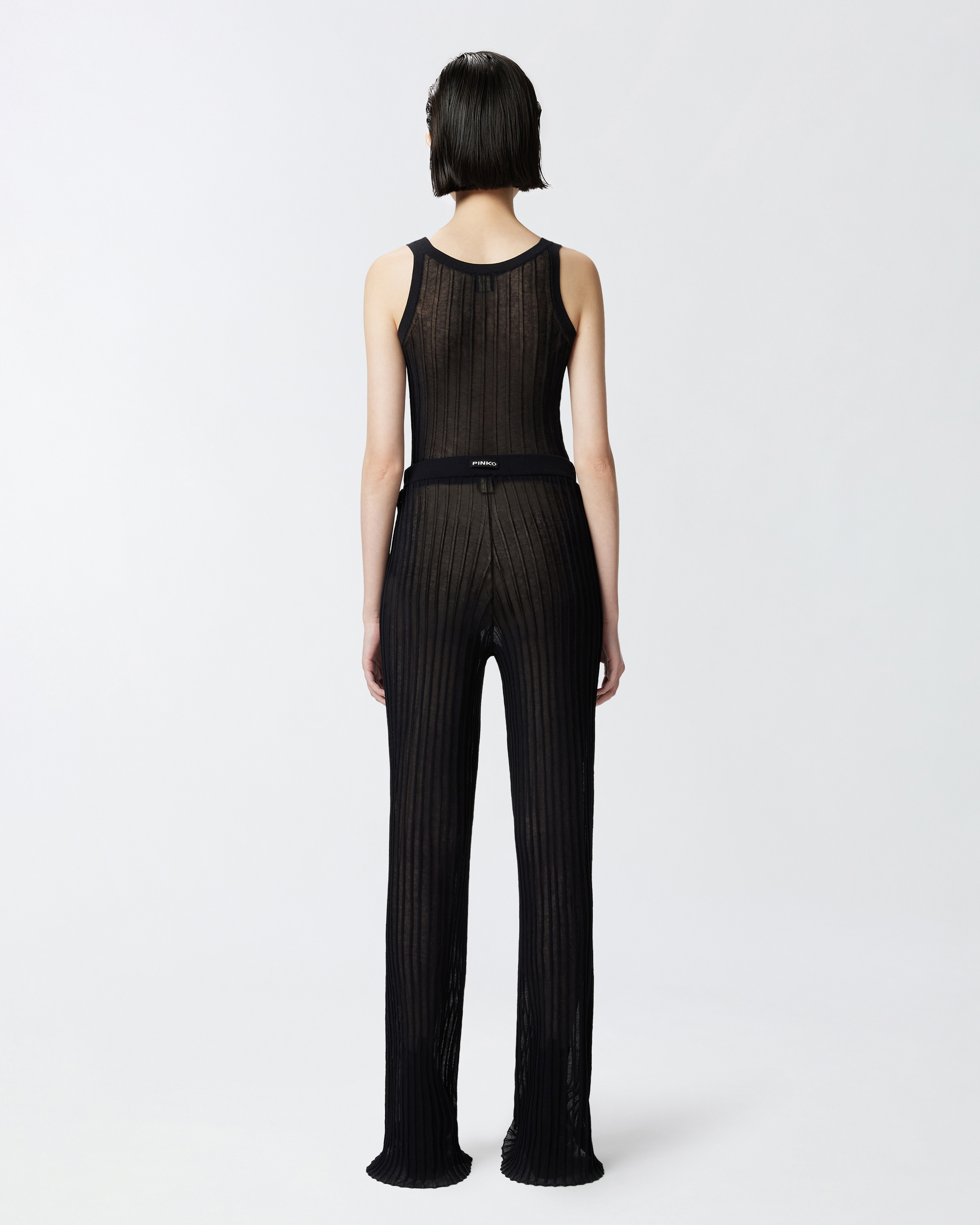 Pinko Lightweight Semi-transparent Ribbed Trousers In Limo Black