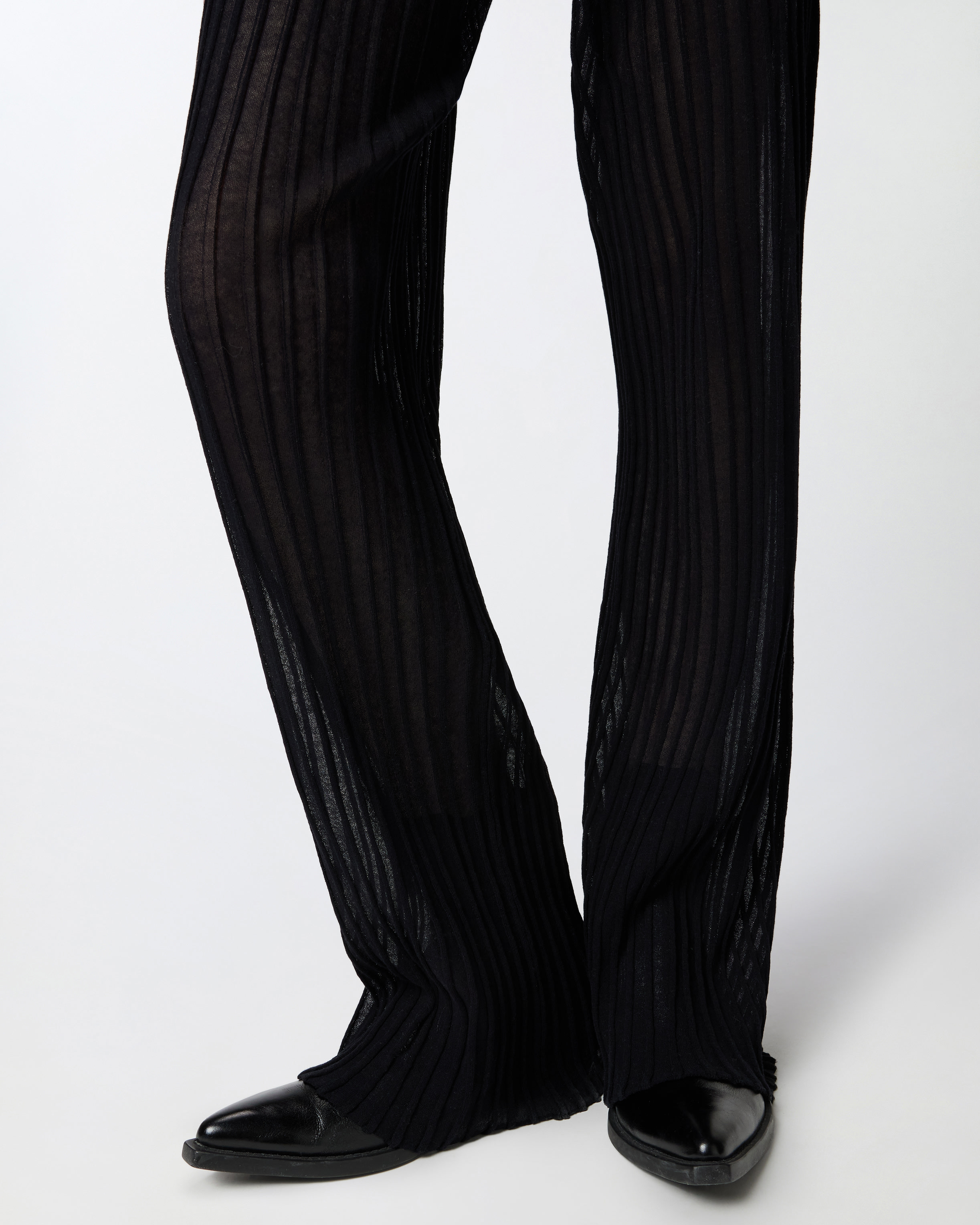 Pinko Lightweight Semi-transparent Ribbed Trousers In Limo Black