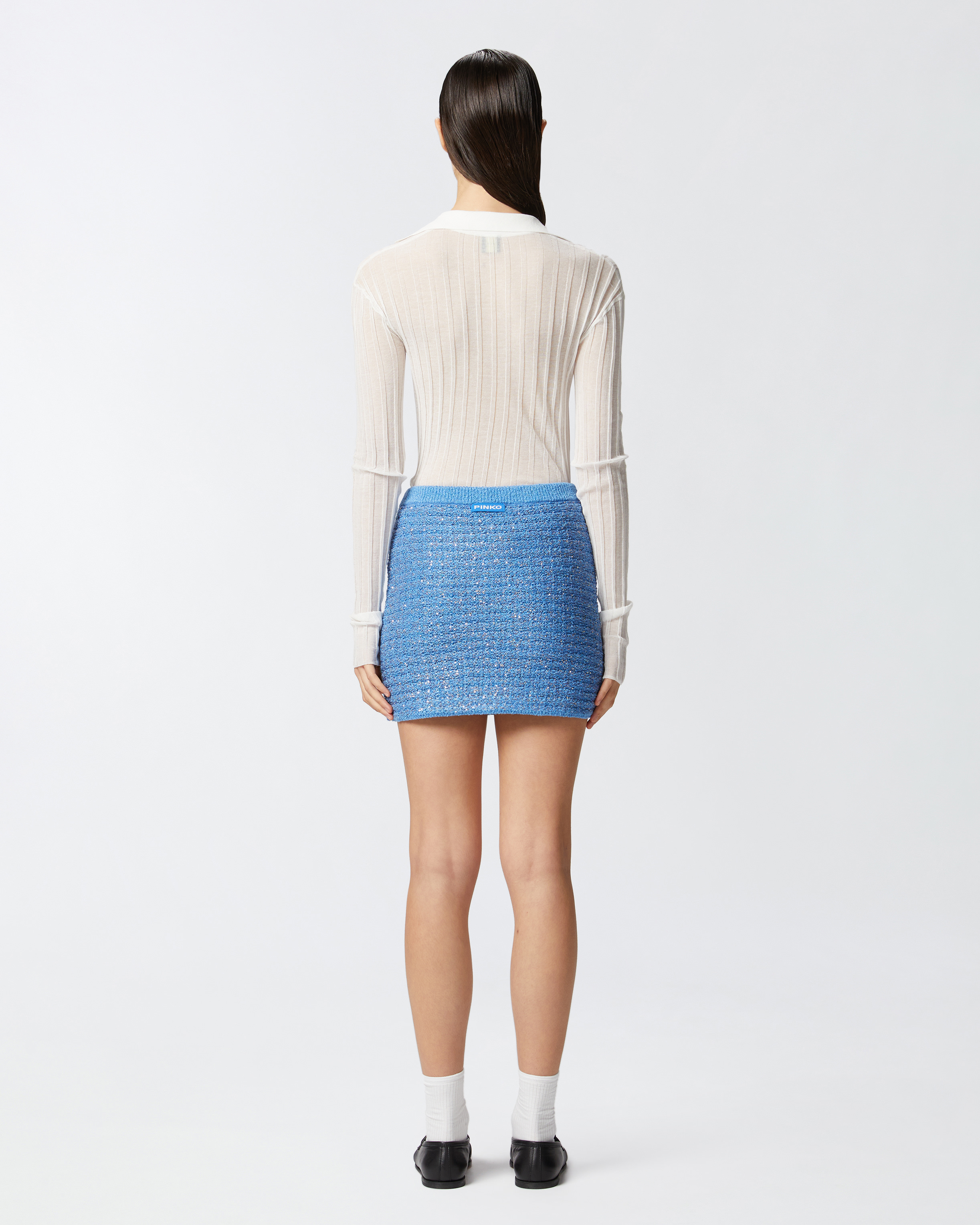 Pinko Crepe Transparent Ribbed Texture Long Sleeves In Bianco-biancaneve
