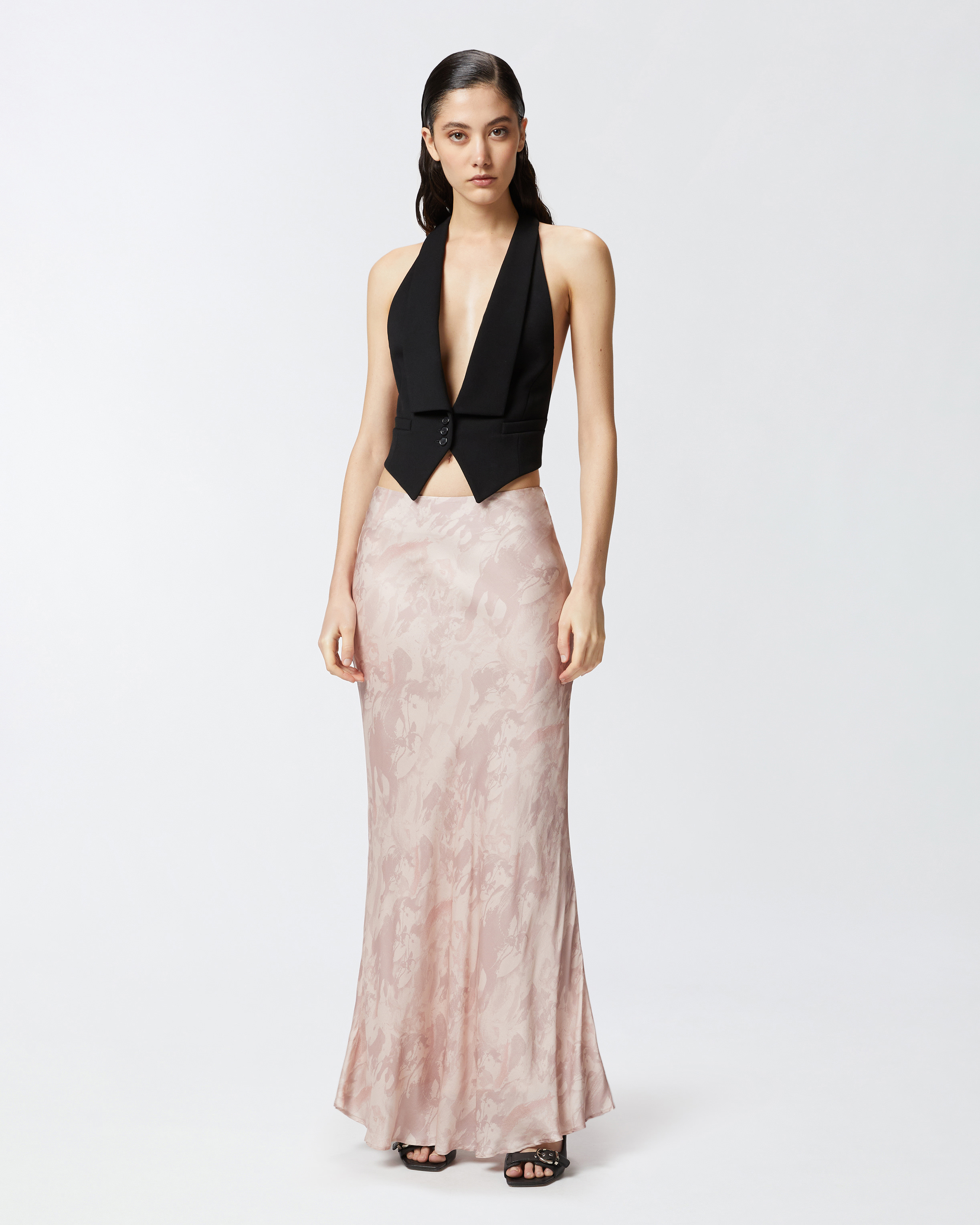 Reimagine by PINKO X Patrick McDowell glossy long skirt with
