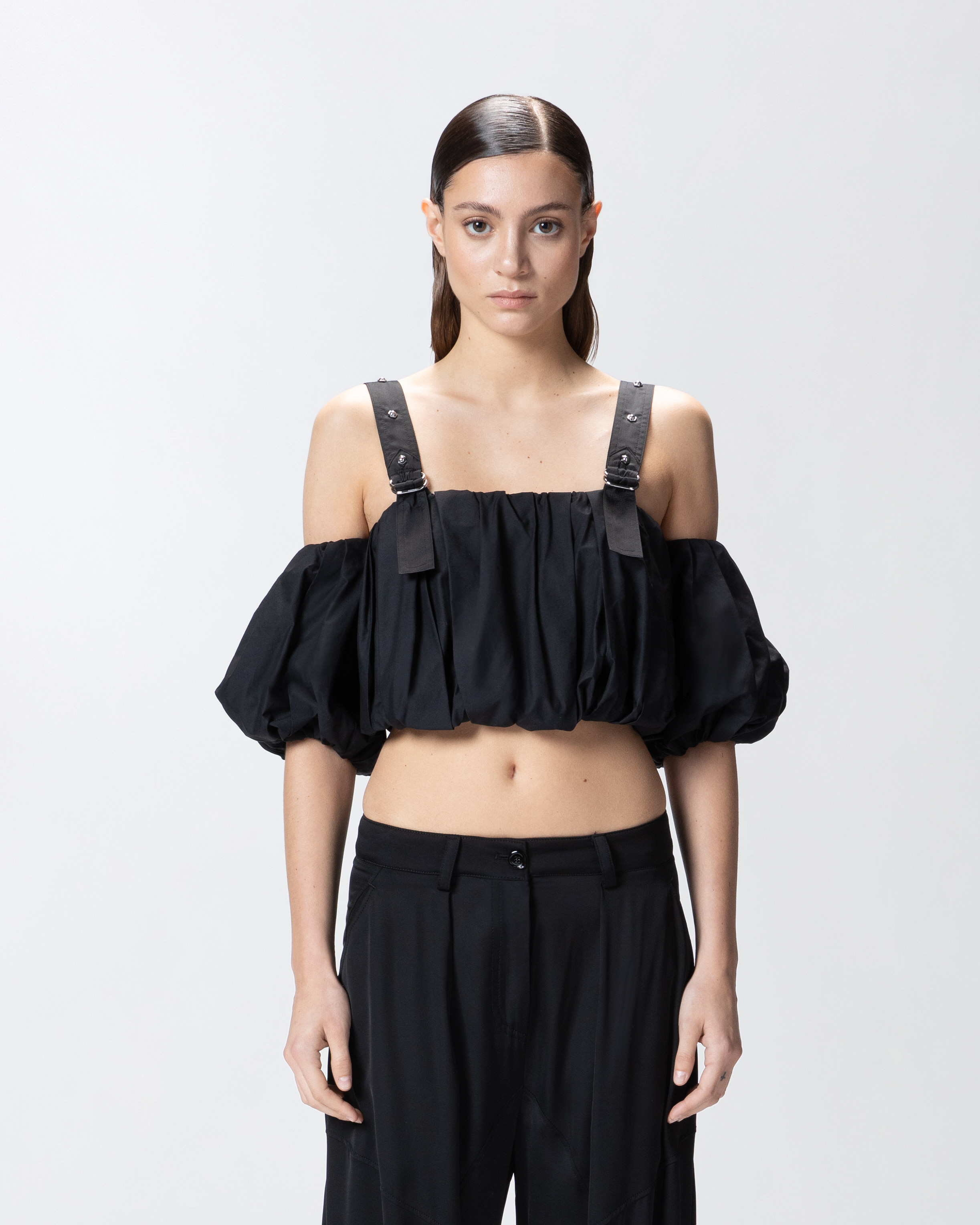 Top corto a palloncino con spalle scoperte - Nero - large | Pinko 