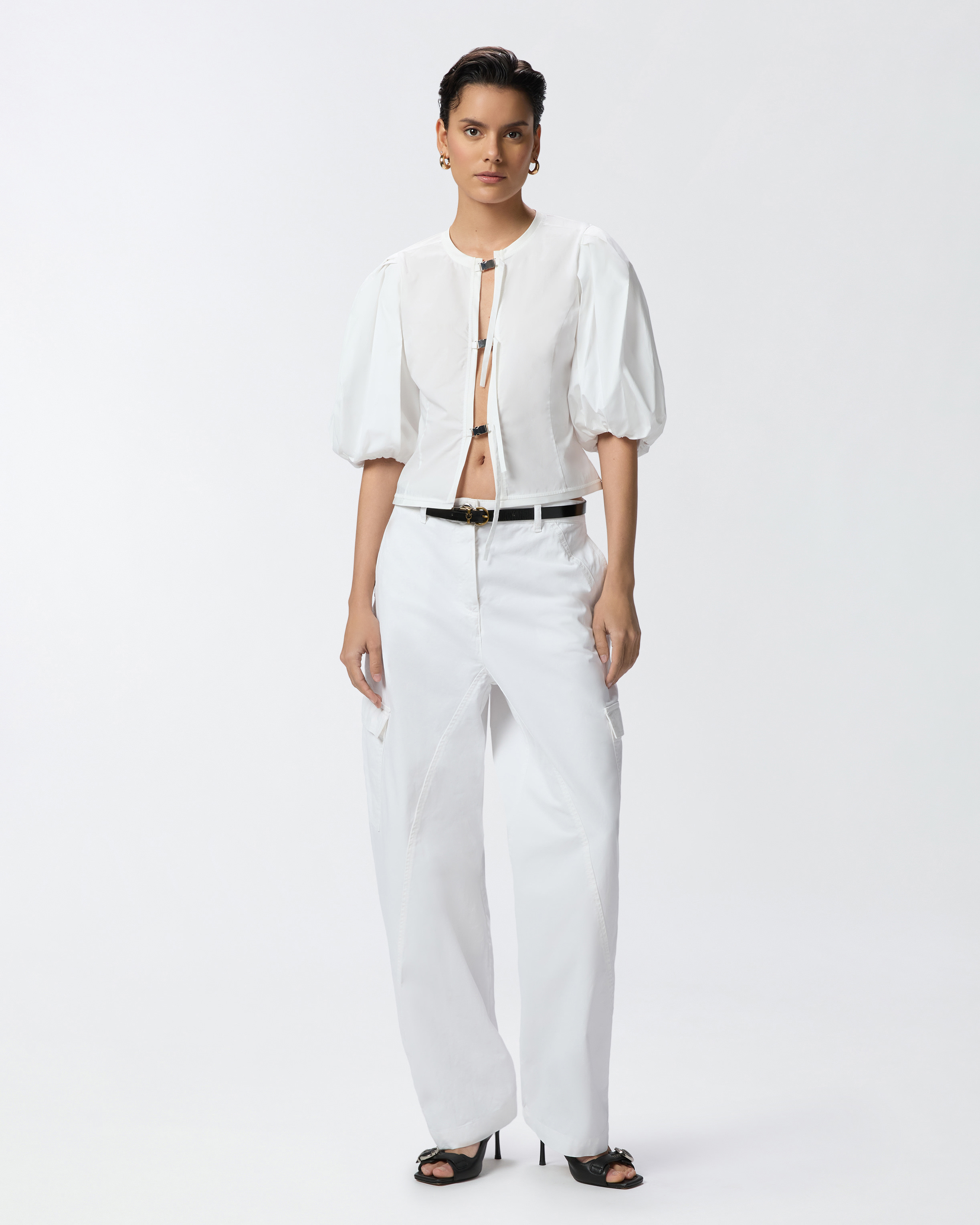 Pinko Cotton Blouse With Metal Buckles In Bright White