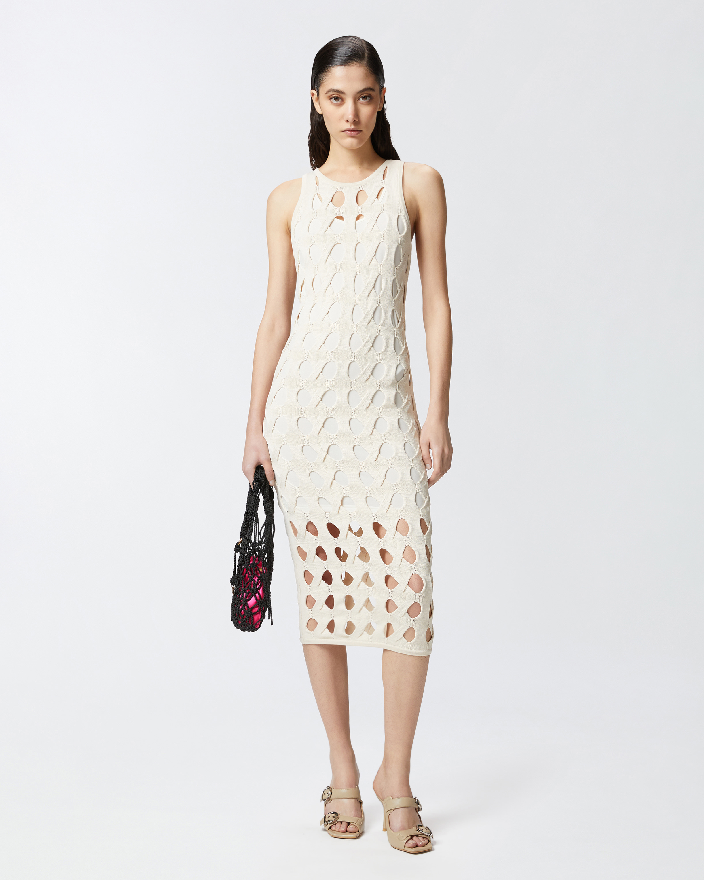 Midi-Kleid aus Lochstrick - Weiß - large | Pinko 