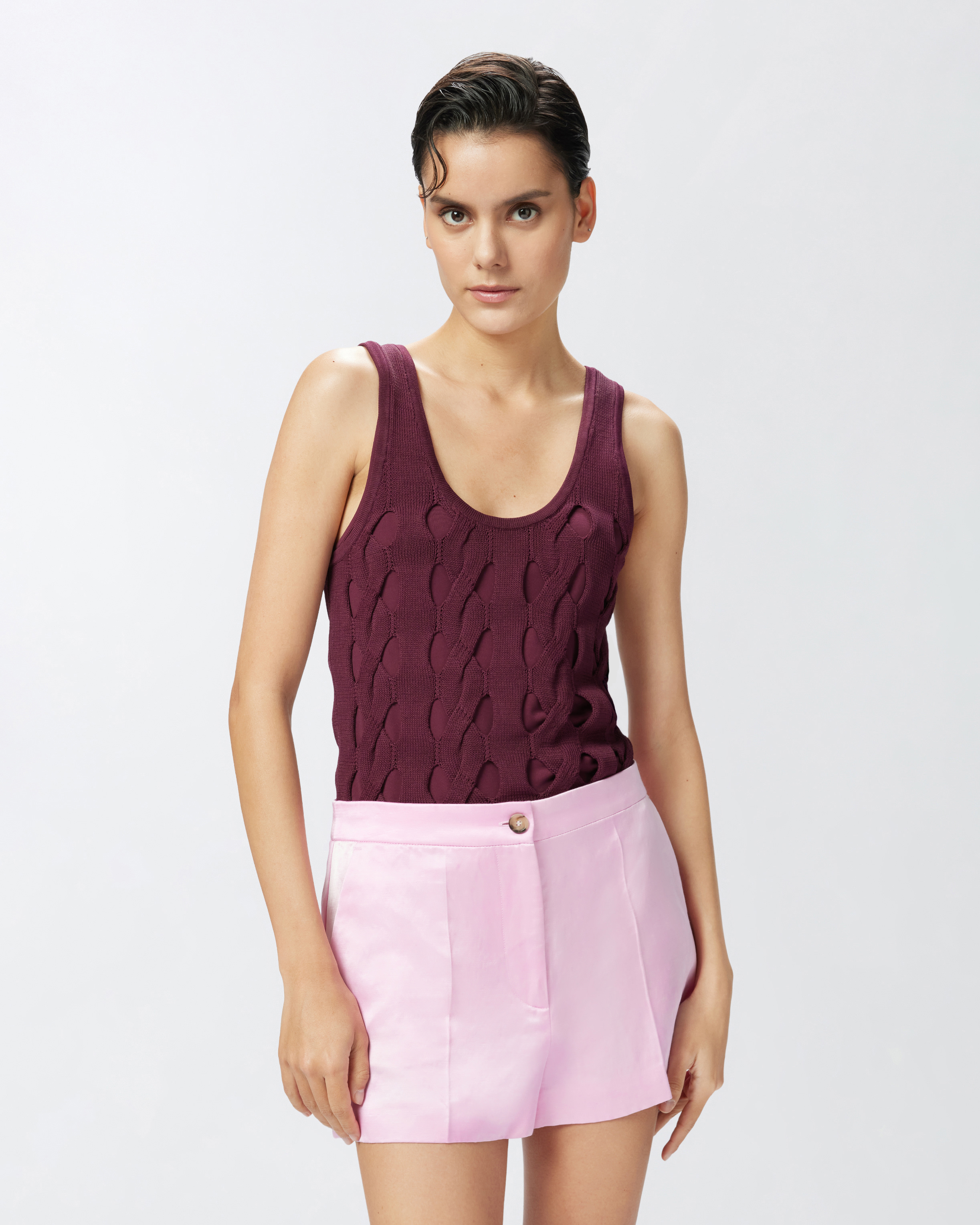 Top canottiera maglia traforata - Bordeaux, Rosso - large | Pinko 