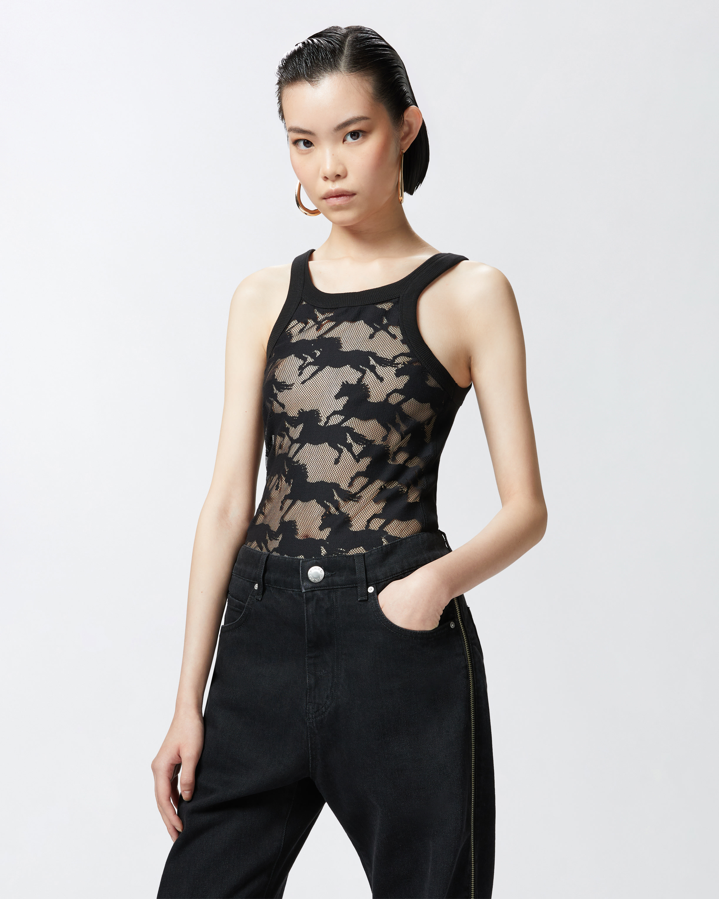Reimagine by PINKO X Patrick McDowell sheer vest top with