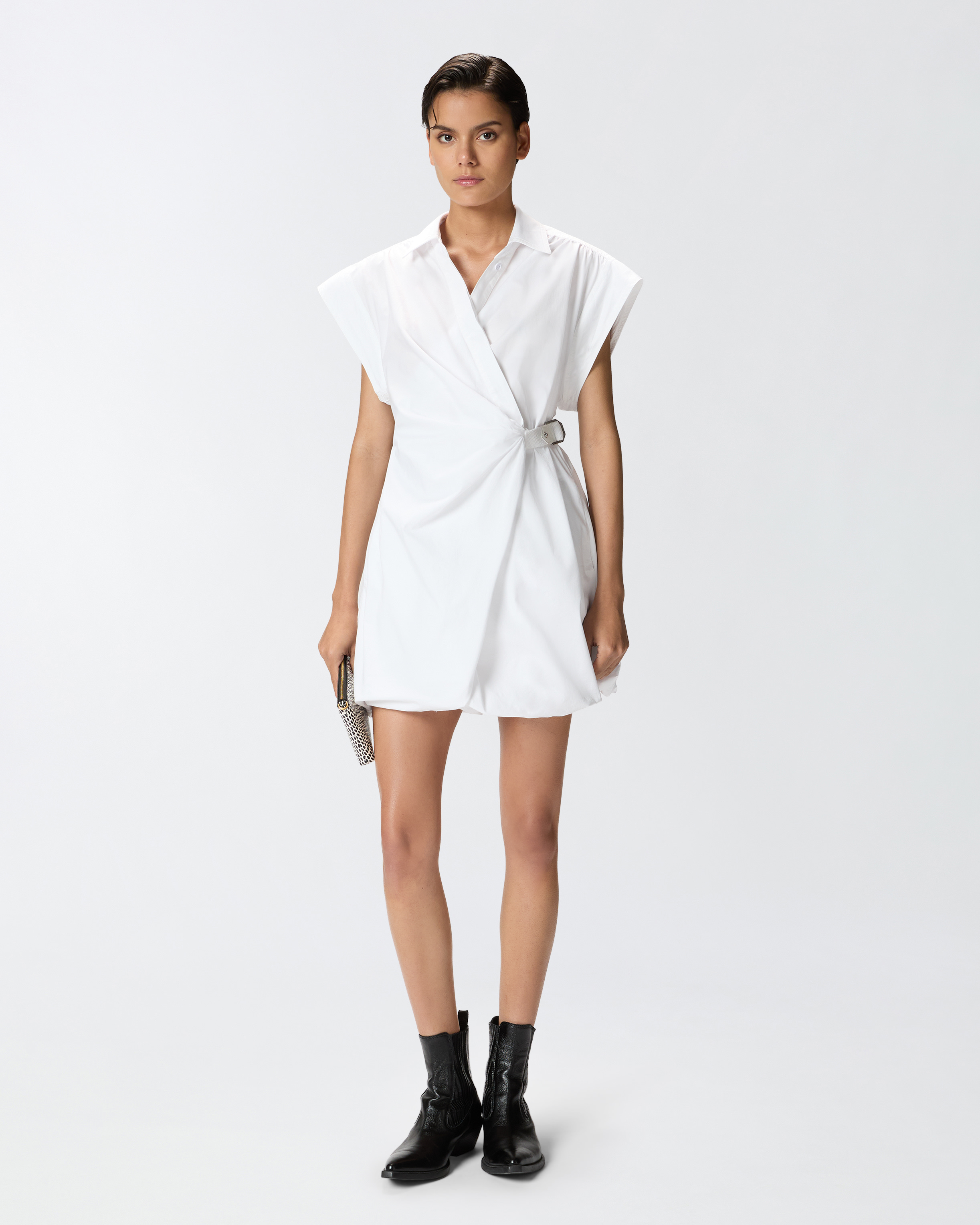 Pinko Short Shirt Dress With Crisscross In White